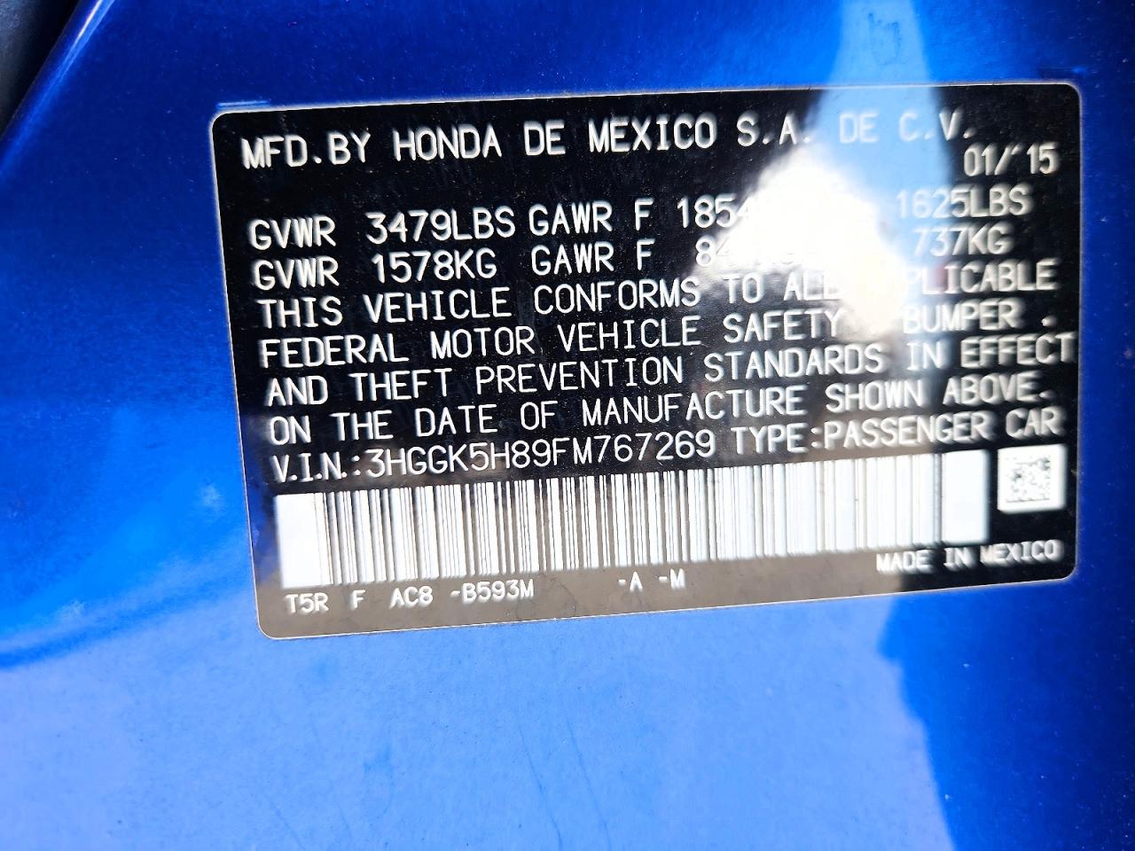 2015 Honda Fit Ex Blue vin: 3HGGK5H89FM767269