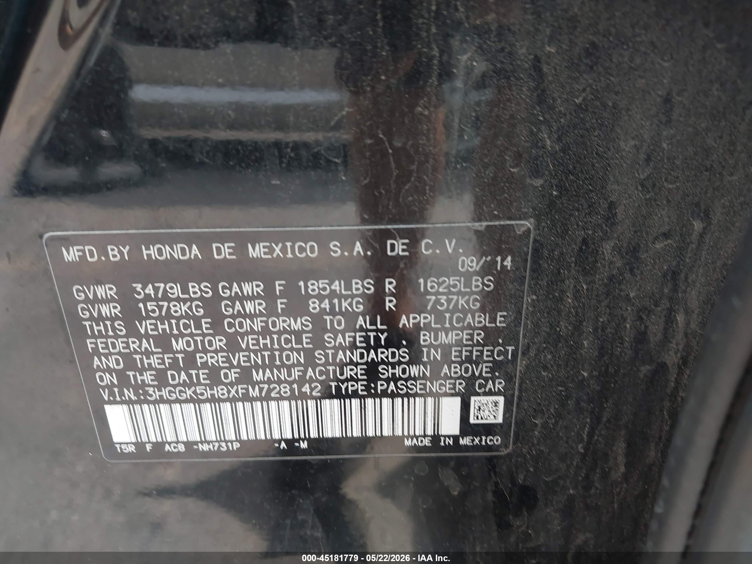 2015 Honda Fit Ex/ex-l Black vin: 3HGGK5H8XFM728142