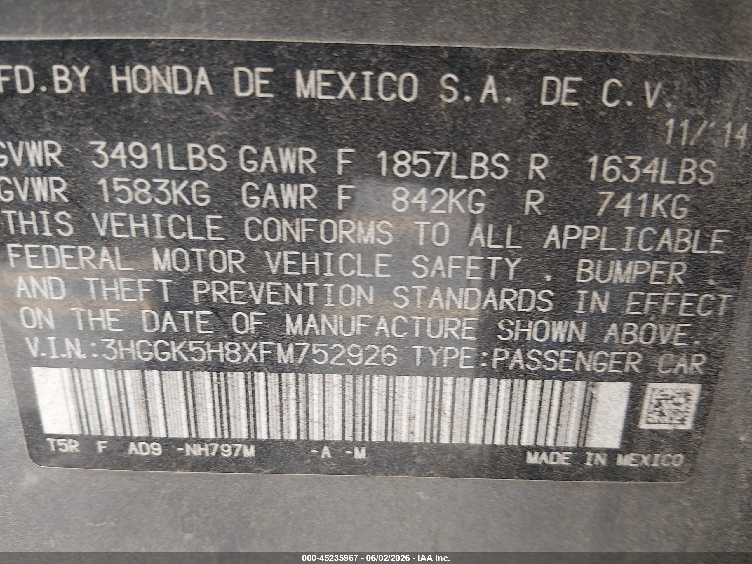 2015 Honda Fit Ex/ex-l Gray vin: 3HGGK5H8XFM752926