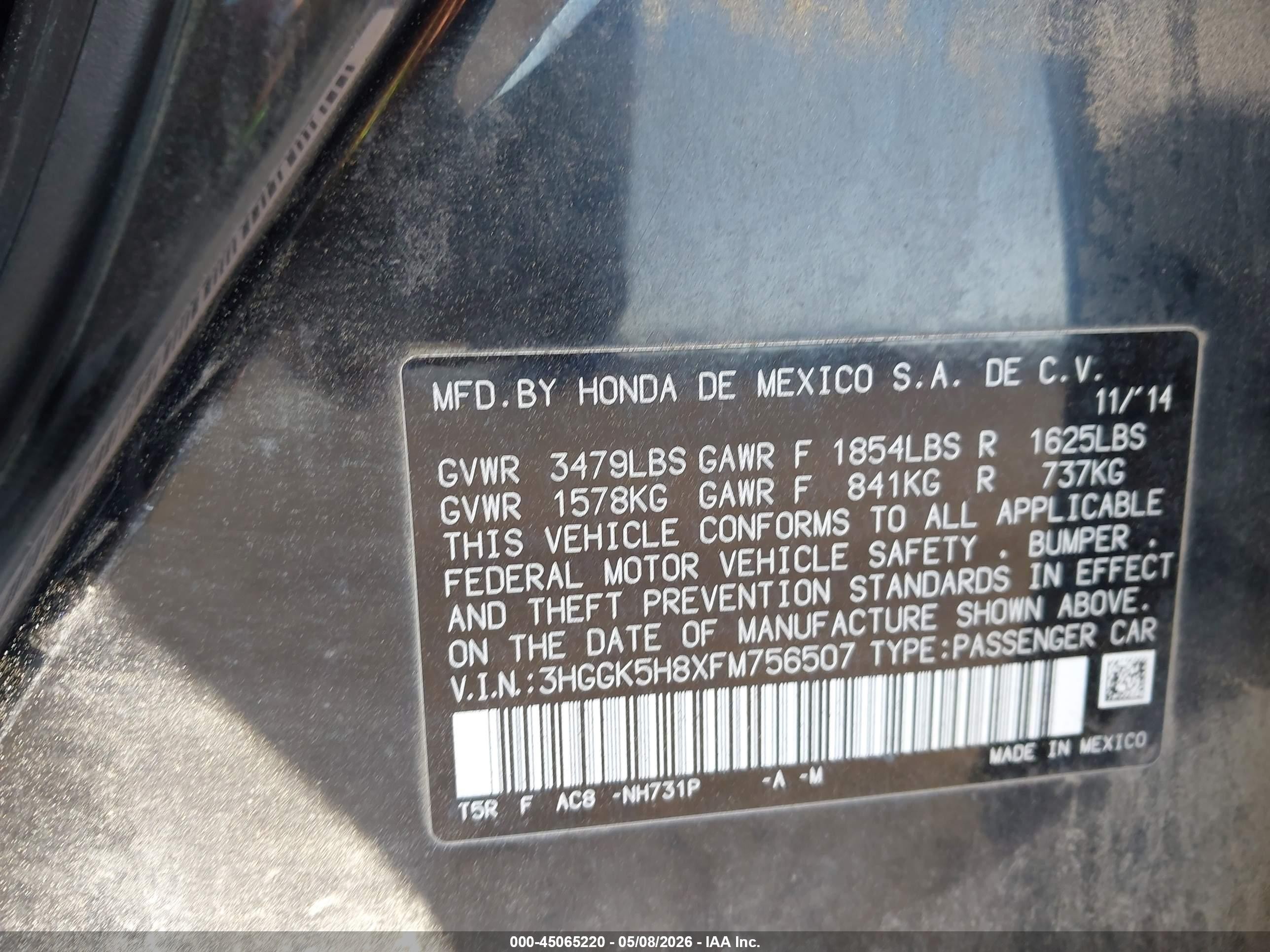 2015 Honda Fit Ex/ex-l Черный vin: 3HGGK5H8XFM756507