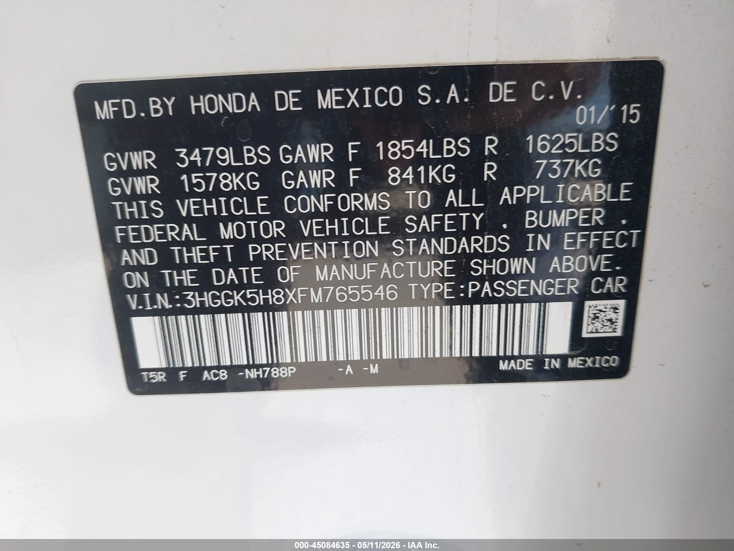 2015 Honda Fit Ex/ex-l Белый vin: 3HGGK5H8XFM765546