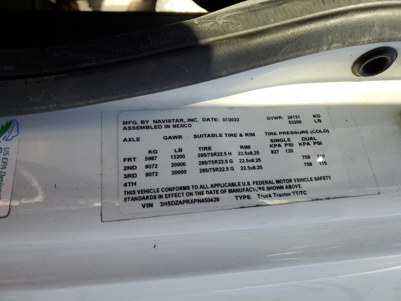 2023 International Lt625  White vin: 3HSDZAPRXPN450426