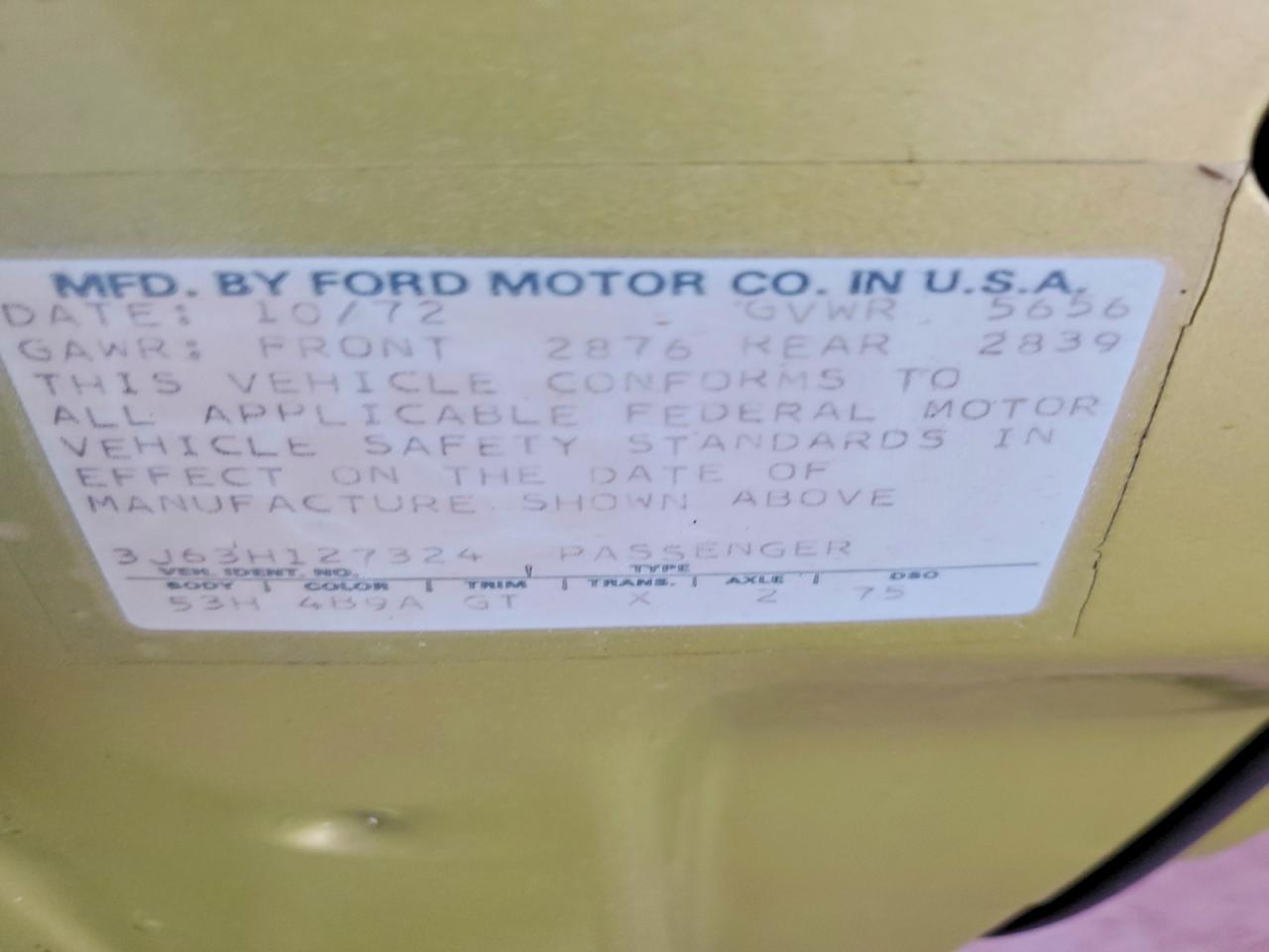 1973 Ford Ltd Burn vin: 3J63H127324