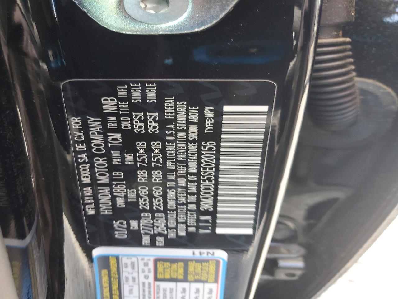 2025 Hyundai Tucson Sel Black vin: 3KMJCCDE5SE020156