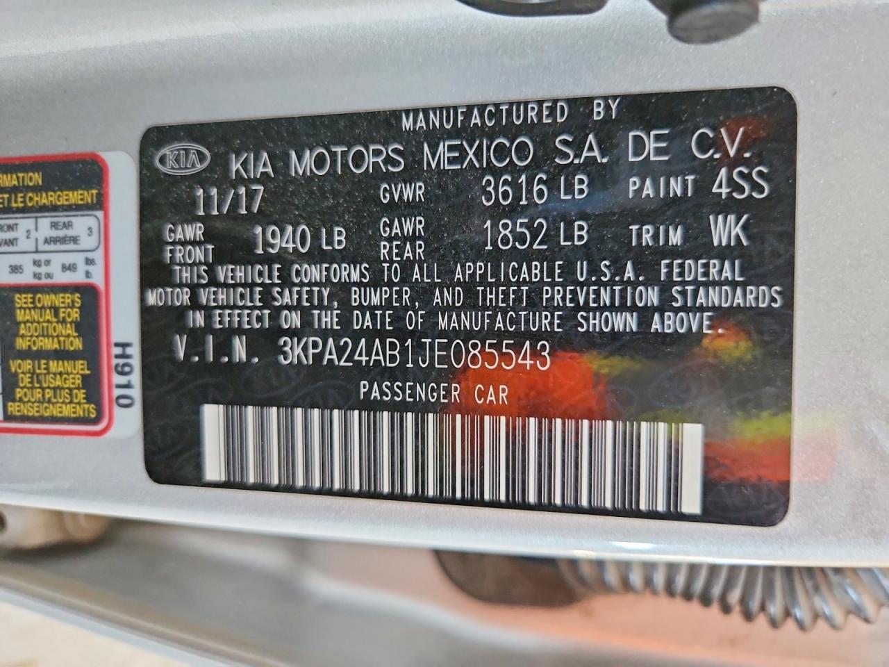 2018 Kia Rio Lx/s Silver vin: 3KPA24AB1JE085543
