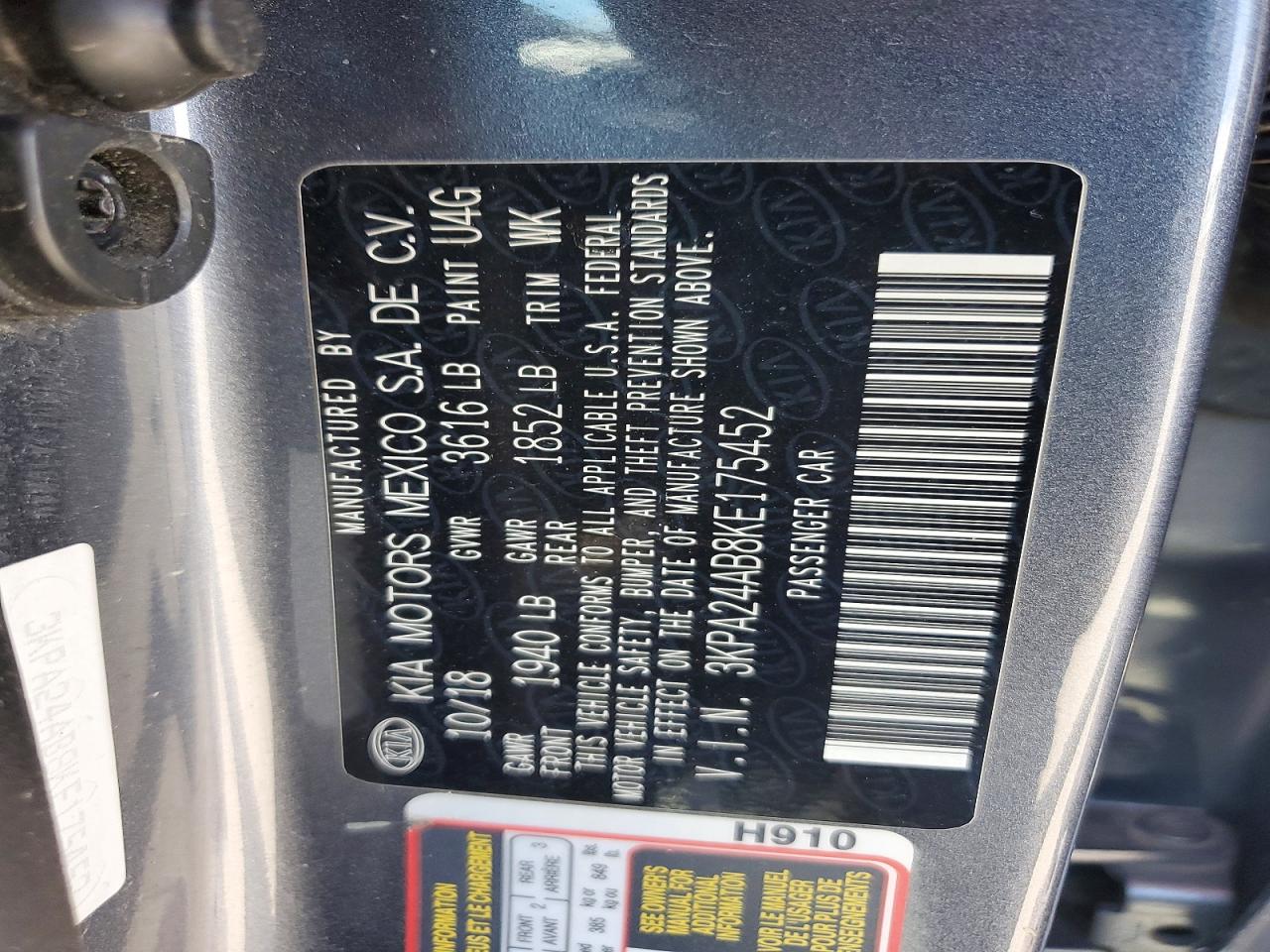 2019 Kia Rio S Gray vin: 3KPA24AB8KE175452