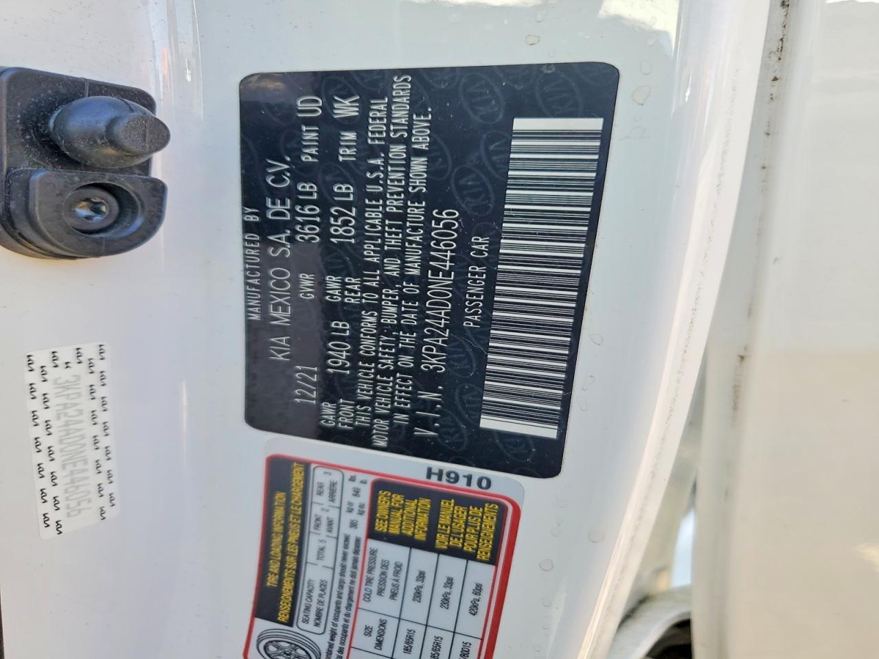 2022 Kia Rio Lx White vin: 3KPA24AD0NE446056