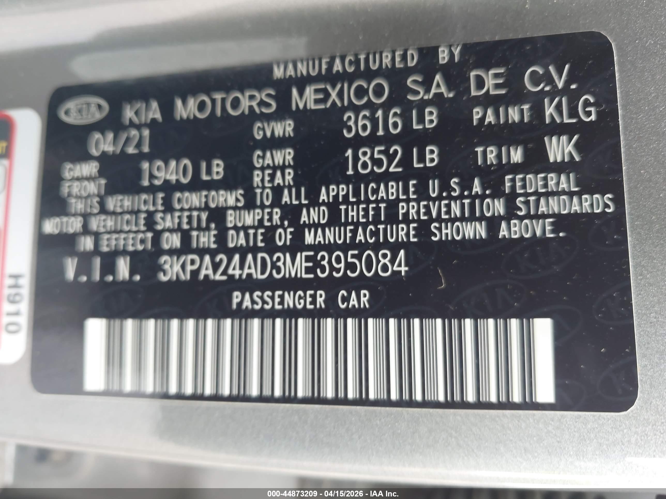 2021 Kia Rio S Серебряный vin: 3KPA24AD3ME395084