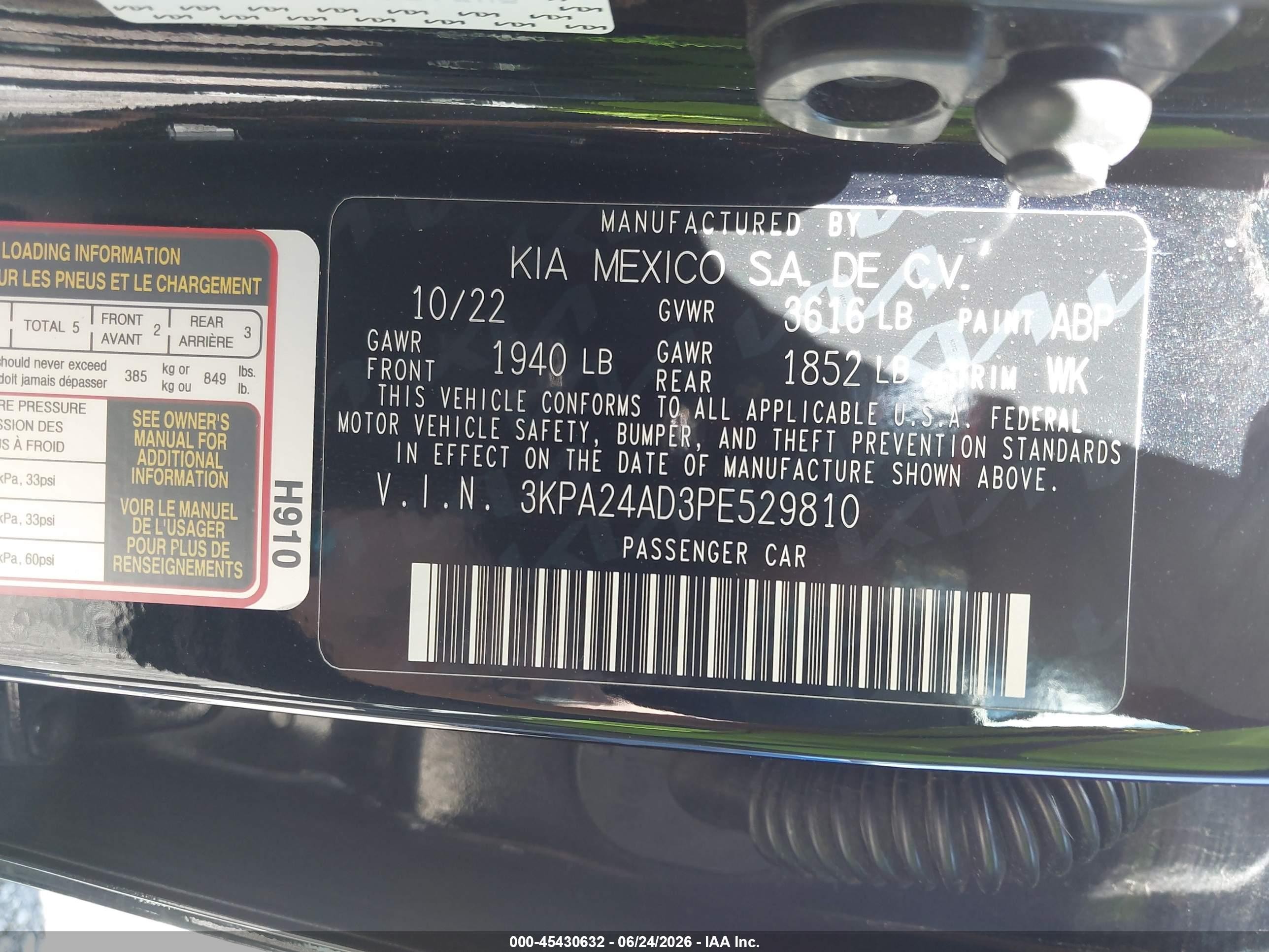 2023 Kia Rio S Black vin: 3KPA24AD3PE529810