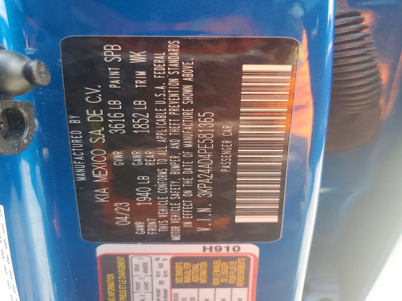 2023 Kia Rio S Blue vin: 3KPA24AD4PE581365