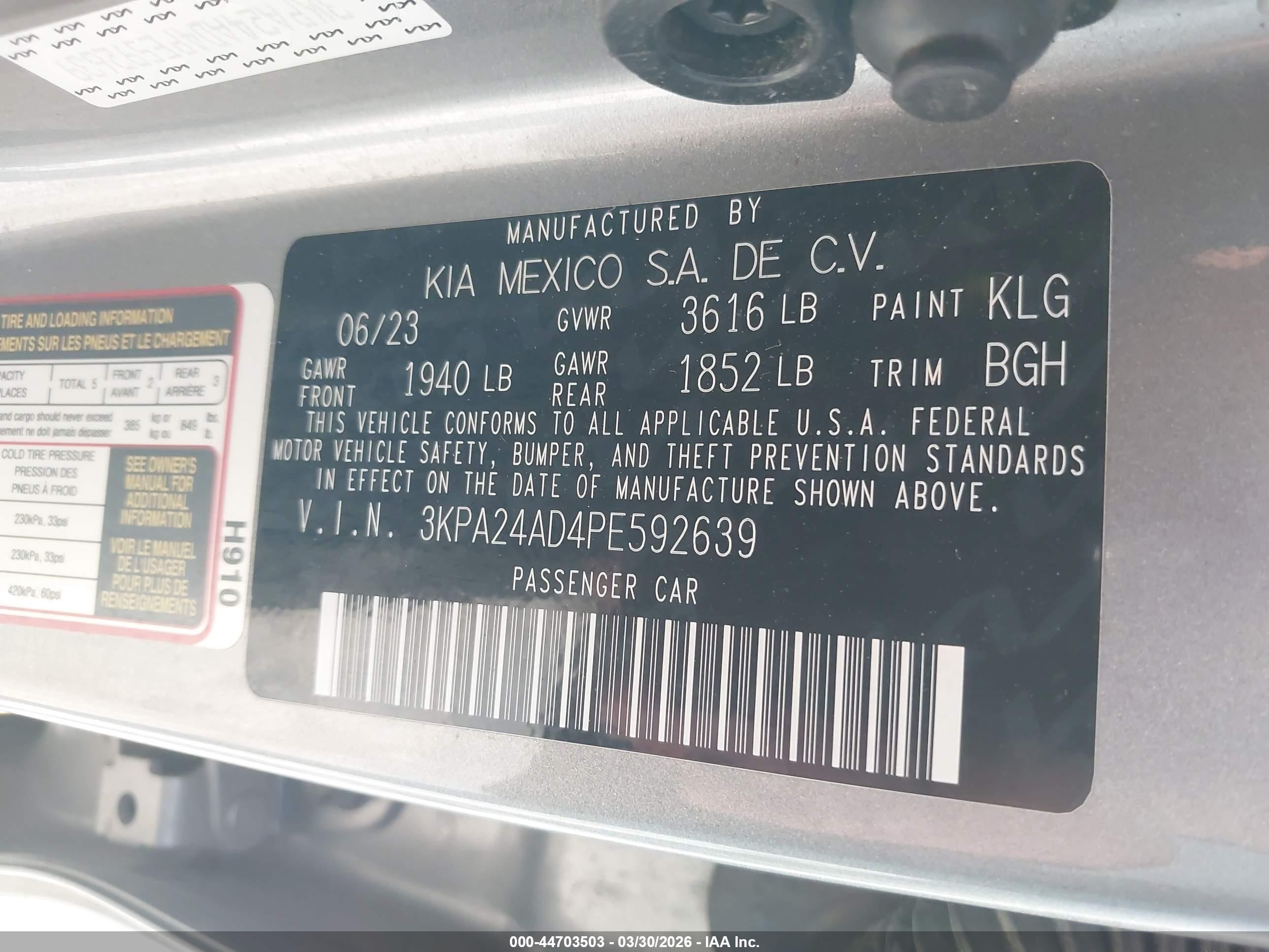 2023 Kia Rio S Gray vin: 3KPA24AD4PE592639