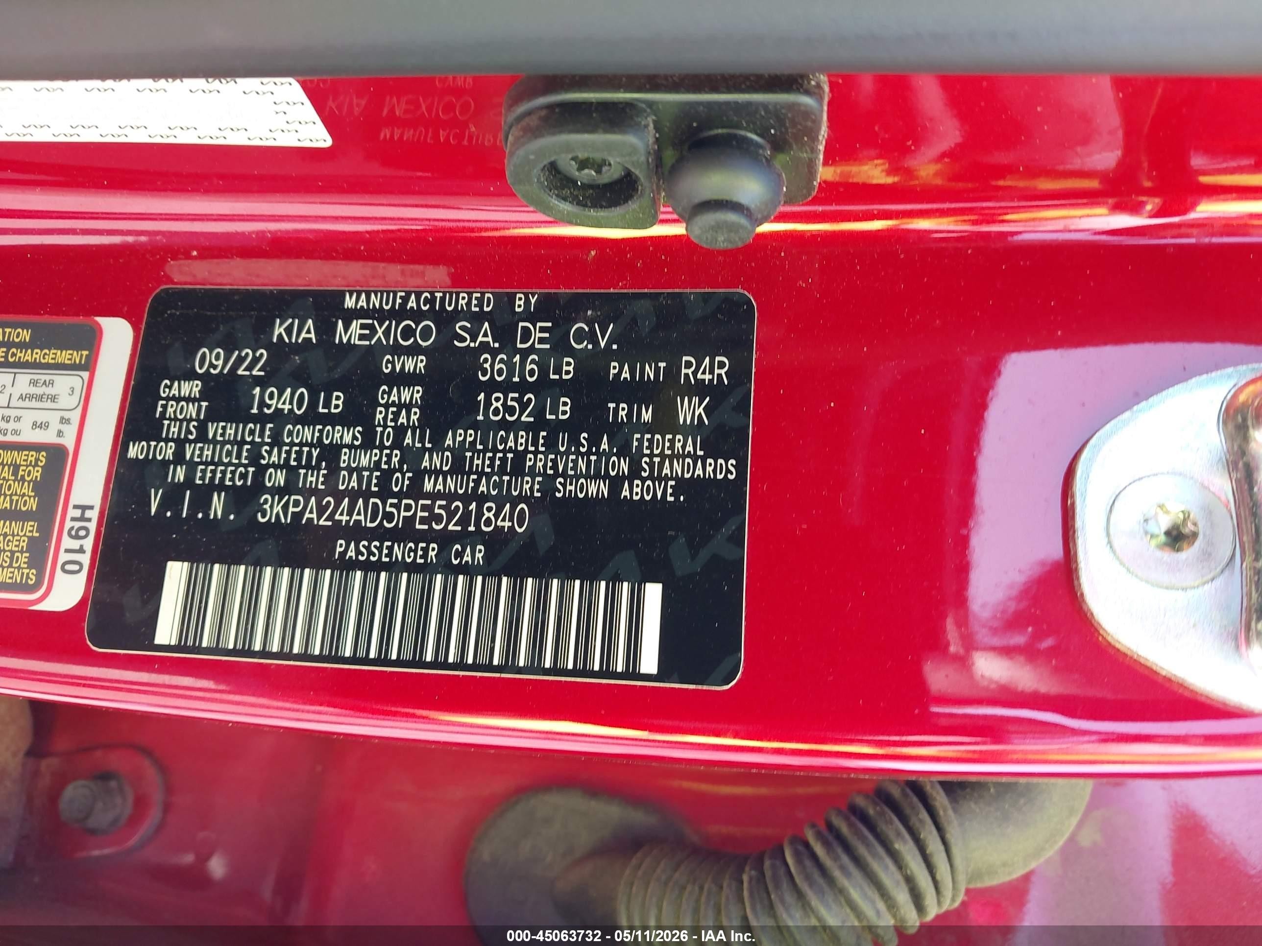 2023 Kia Rio S Red vin: 3KPA24AD5PE521840