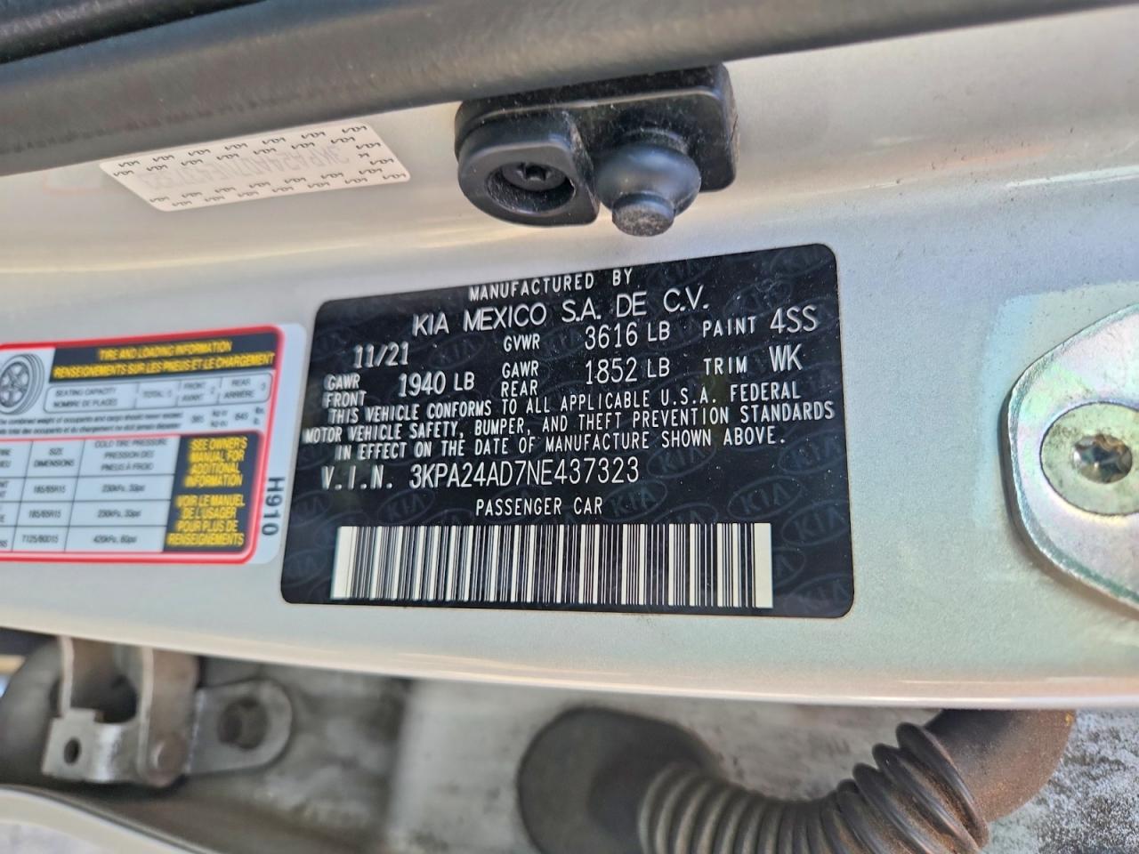 2022 Kia Rio S Silver vin: 3KPA24AD7NE437323