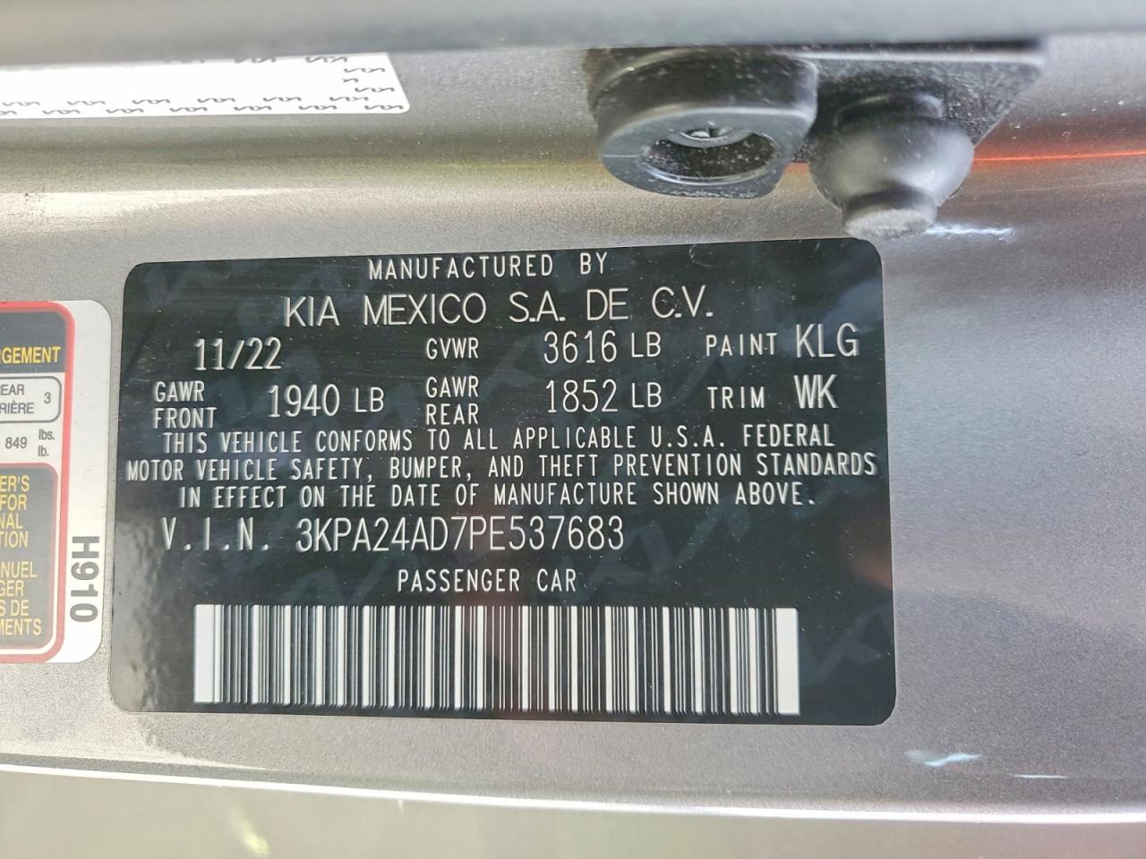 2023 Kia Rio Lx Gray vin: 3KPA24AD7PE537683