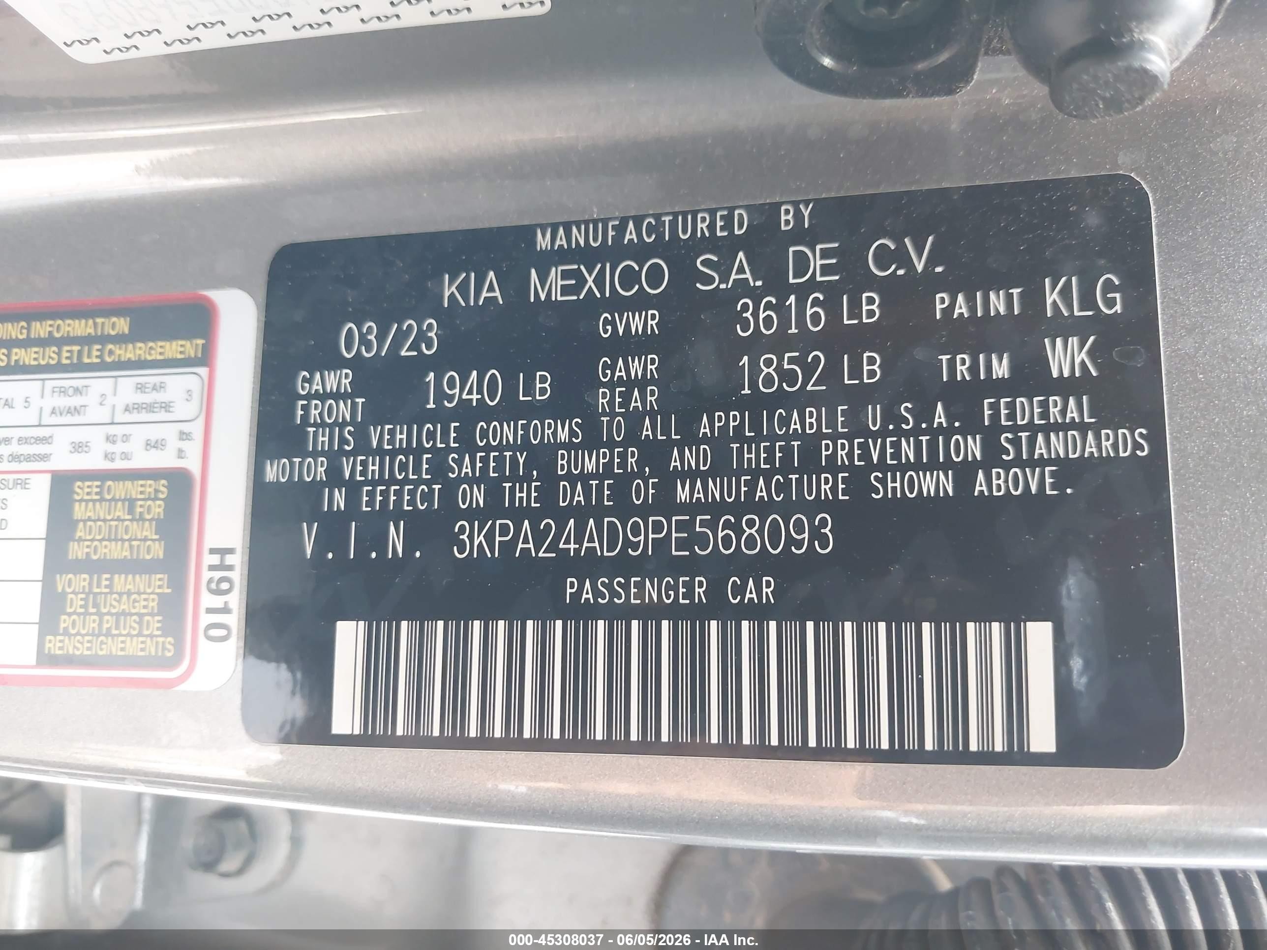 2023 Kia Rio S Silver vin: 3KPA24AD9PE568093