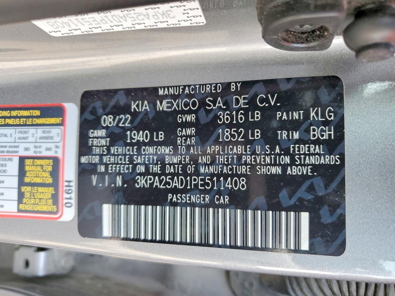 2023 Kia Rio S Gray vin: 3KPA25AD1PE511408