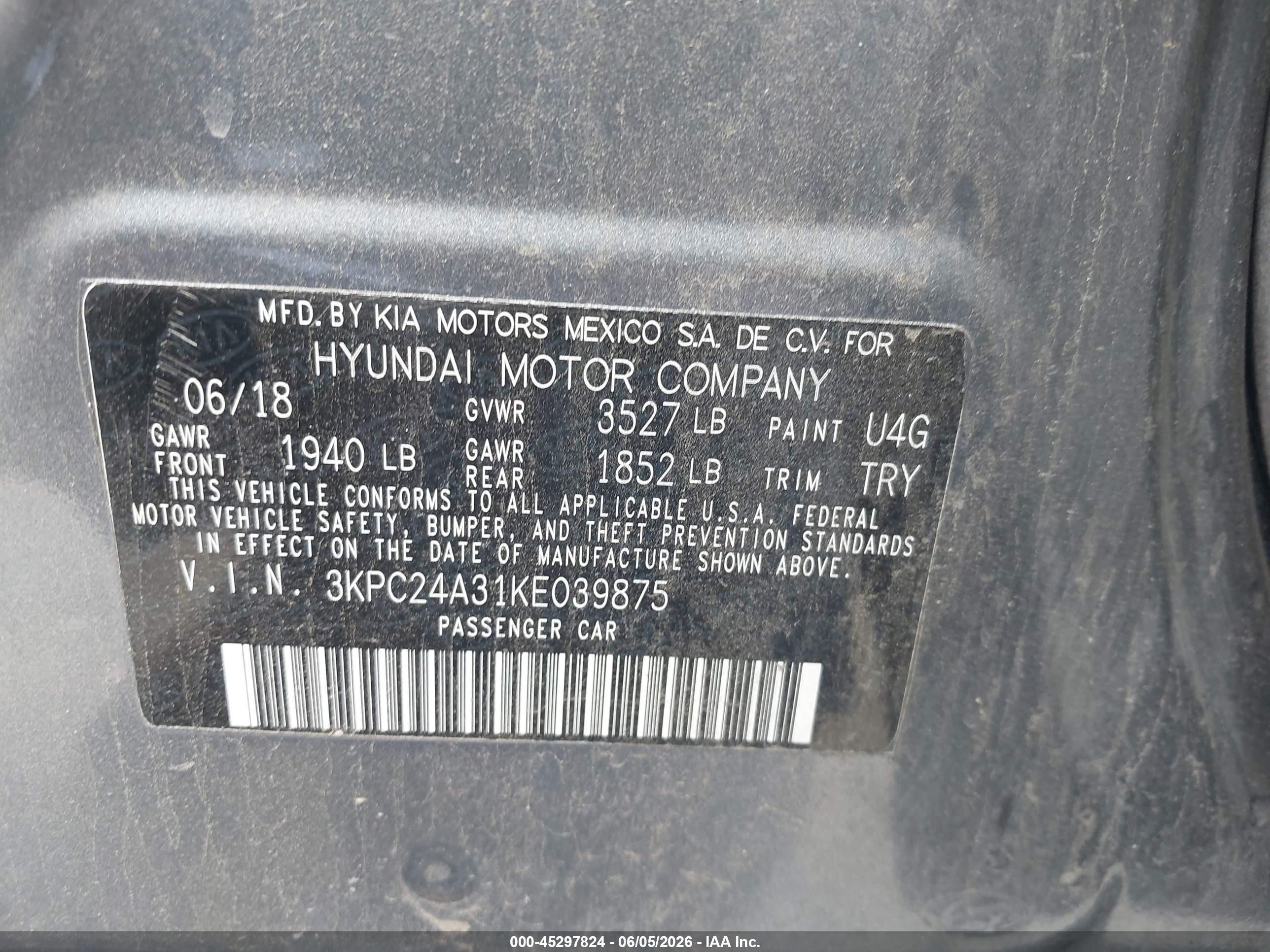 2019 Hyundai Accent Se Серый vin: 3KPC24A31KE039875