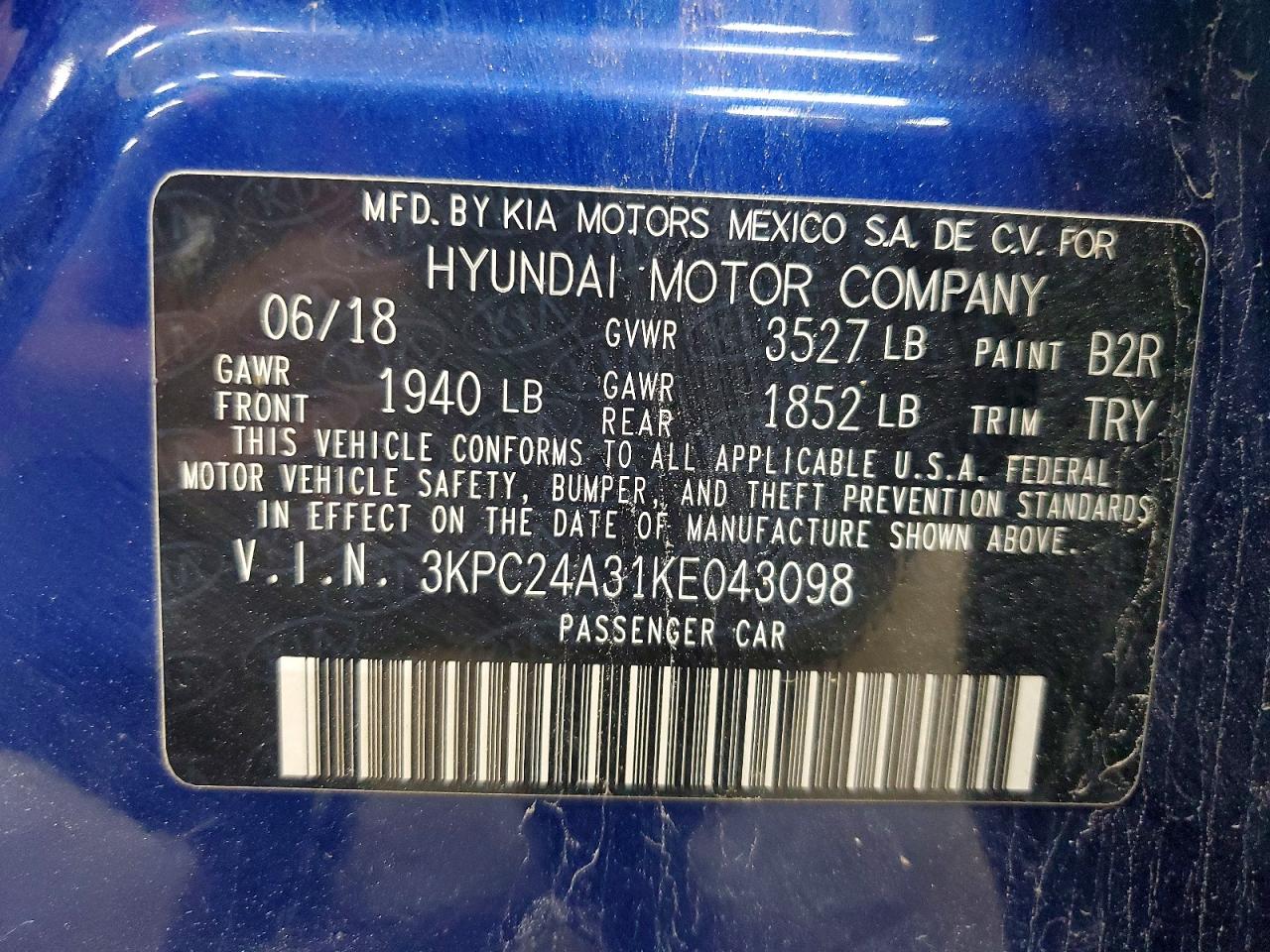 2019 Hyundai Accent Se Blue vin: 3KPC24A31KE043098