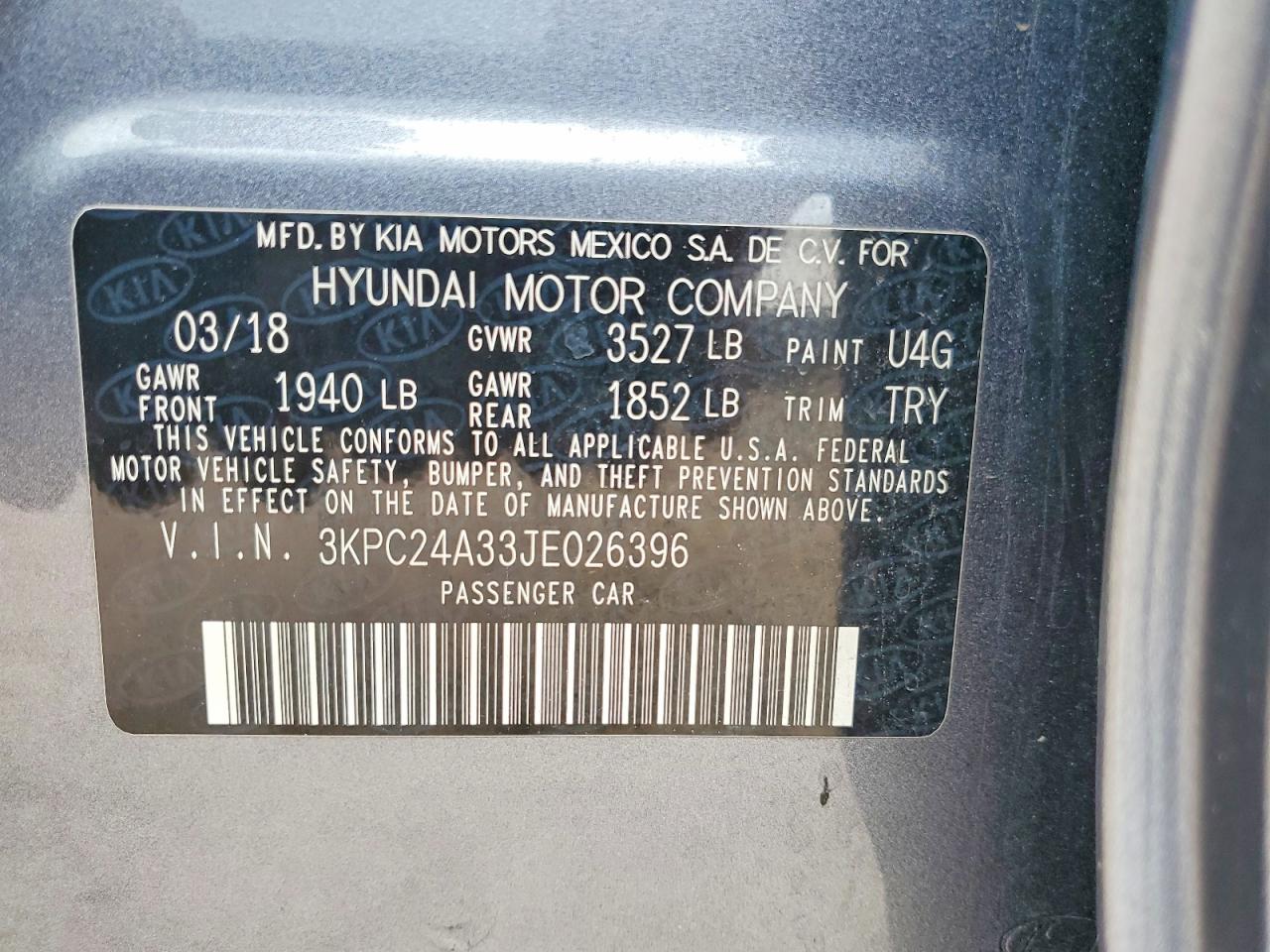 2018 Hyundai Accent Sel Серый vin: 3KPC24A33JE026396