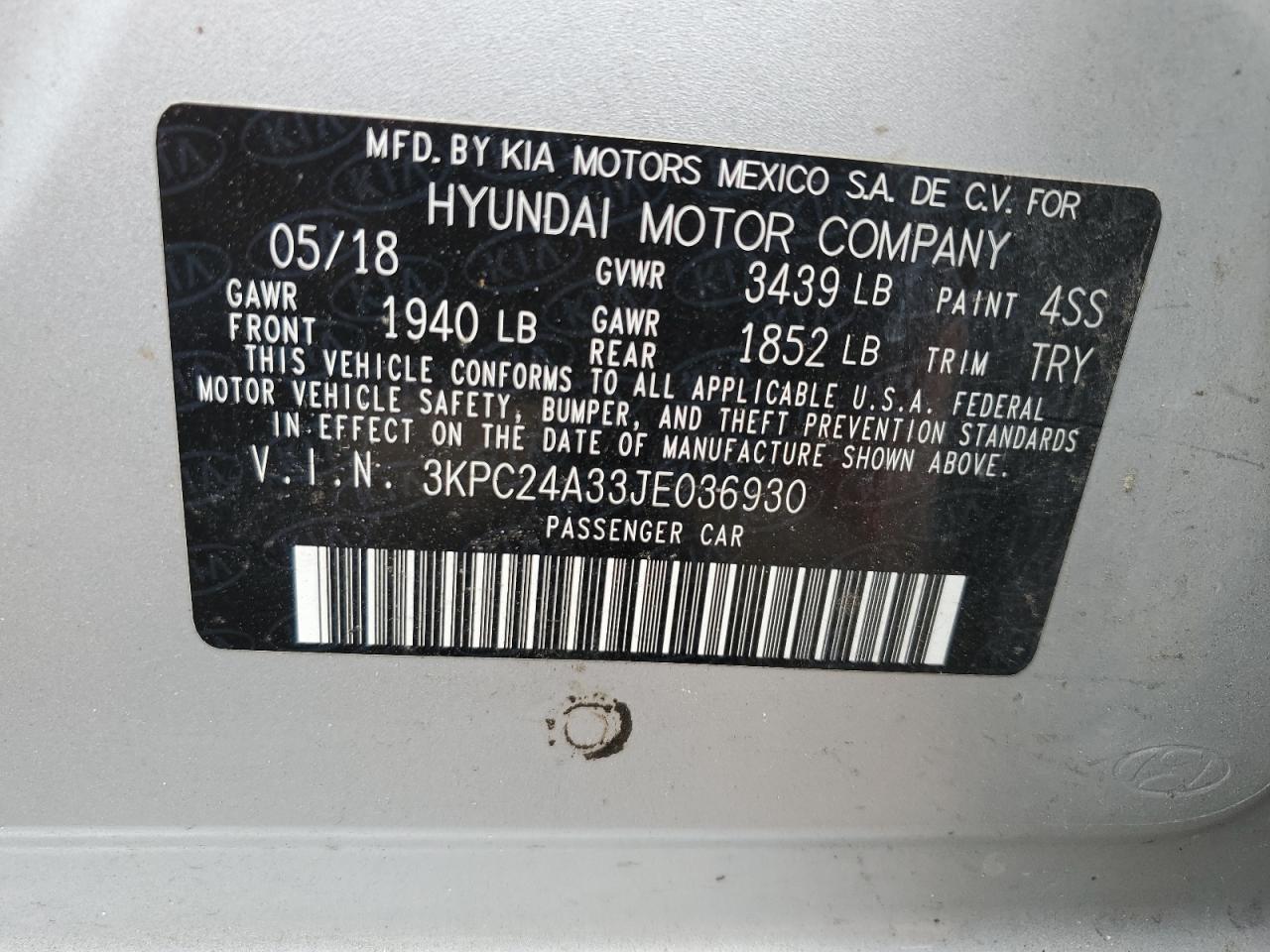 2018 Hyundai Accent Se Серебряный vin: 3KPC24A33JE036930