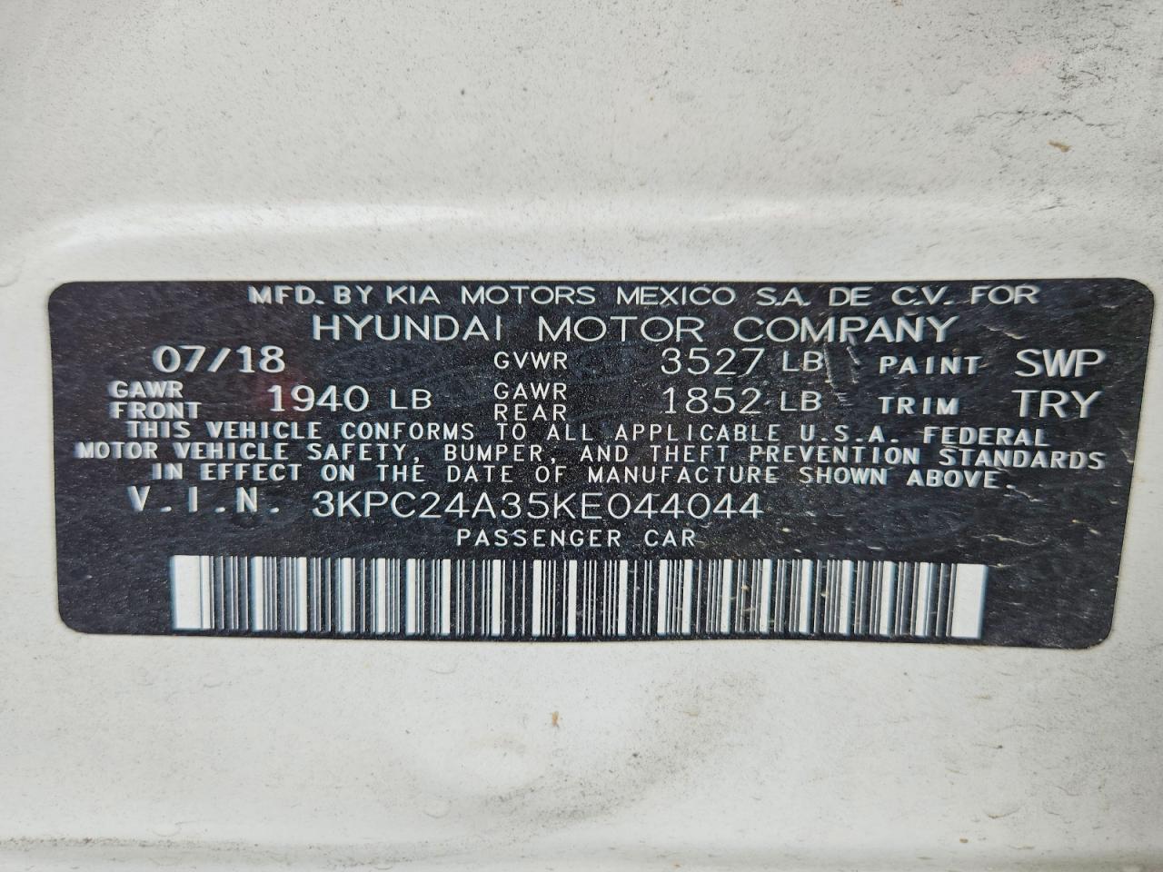 2019 Hyundai Accent Sel White vin: 3KPC24A35KE044044