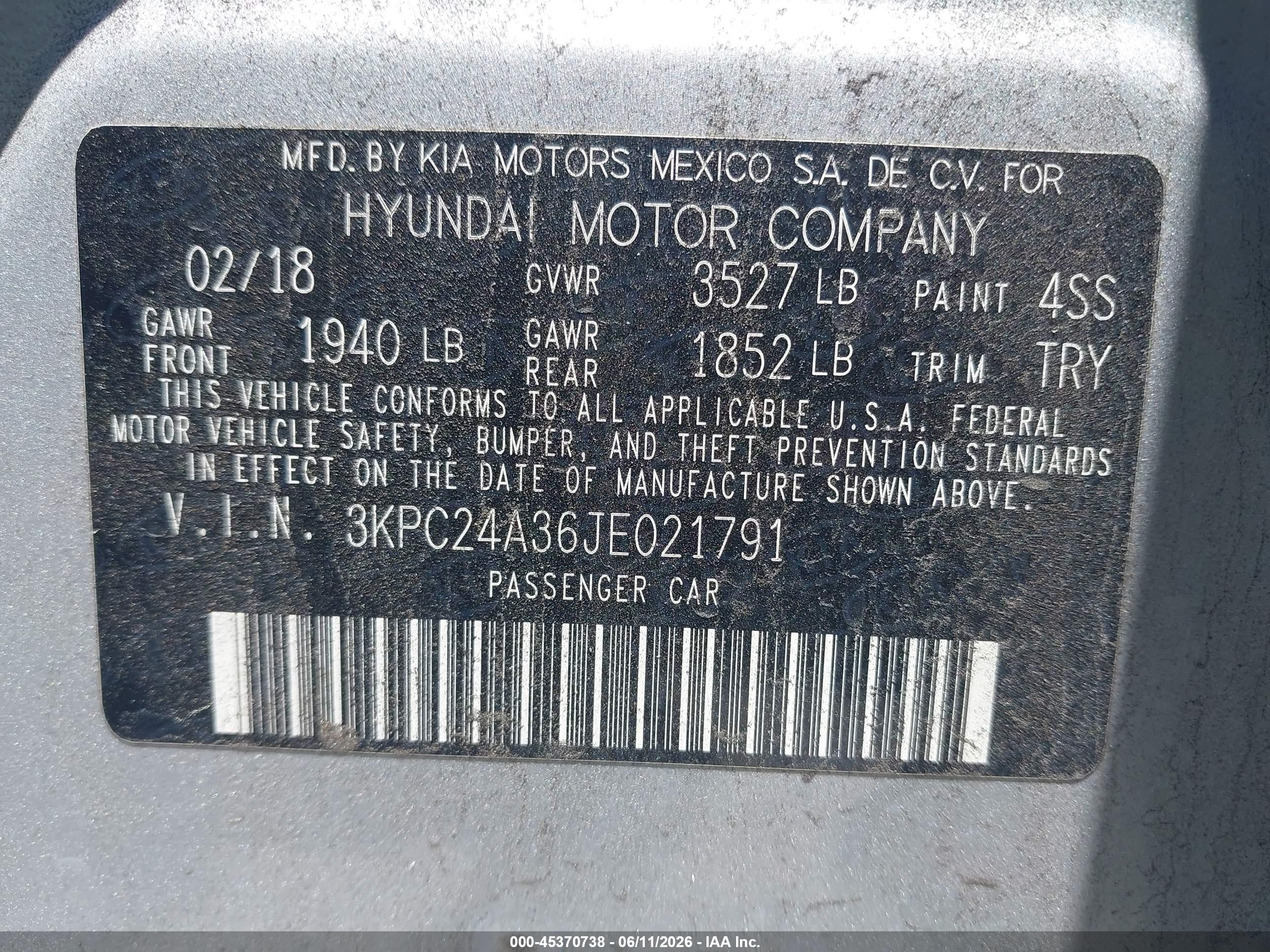 2018 Hyundai Accent Sel Серебряный vin: 3KPC24A36JE021791