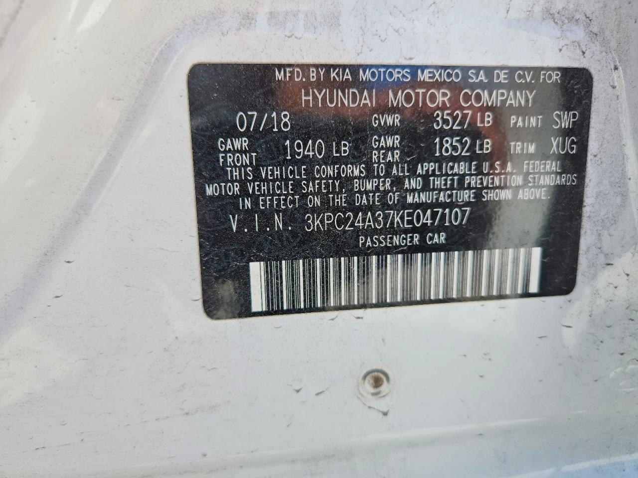 2019 Hyundai Accent Sel White vin: 3KPC24A37KE047107