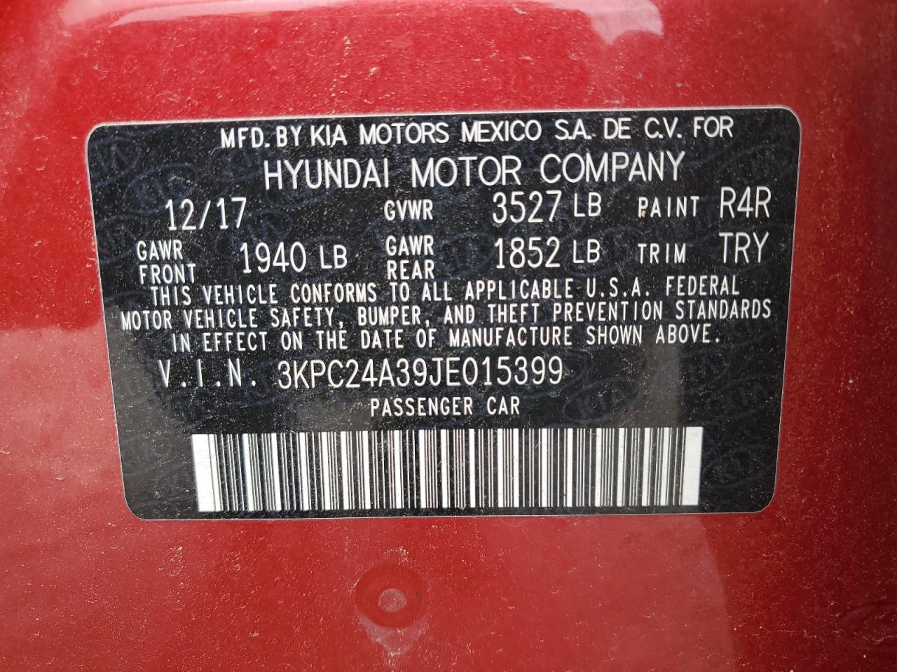 2018 Hyundai Accent Se Красный vin: 3KPC24A39JE015399