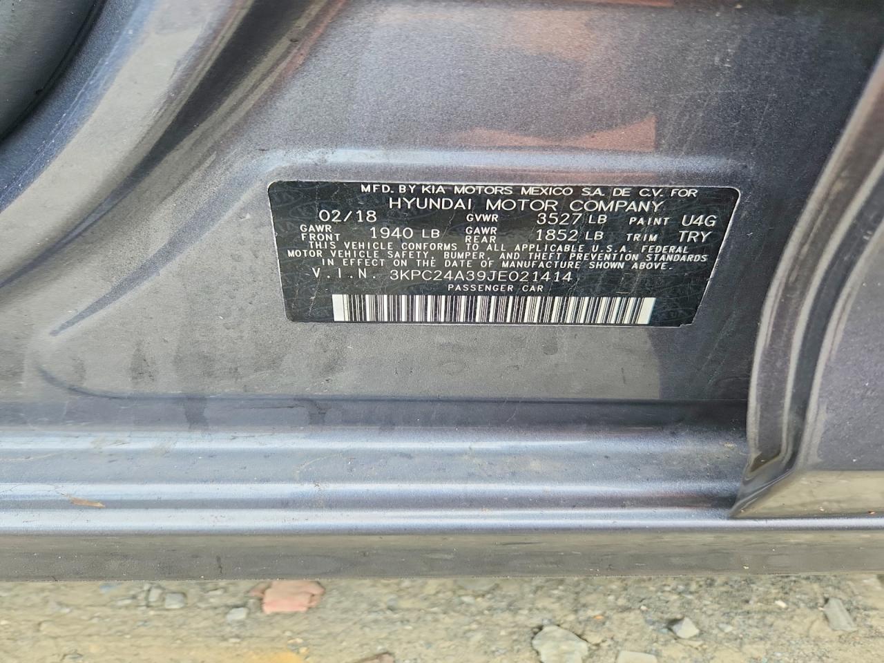2018 Hyundai Accent Sel Gray vin: 3KPC24A39JE021414