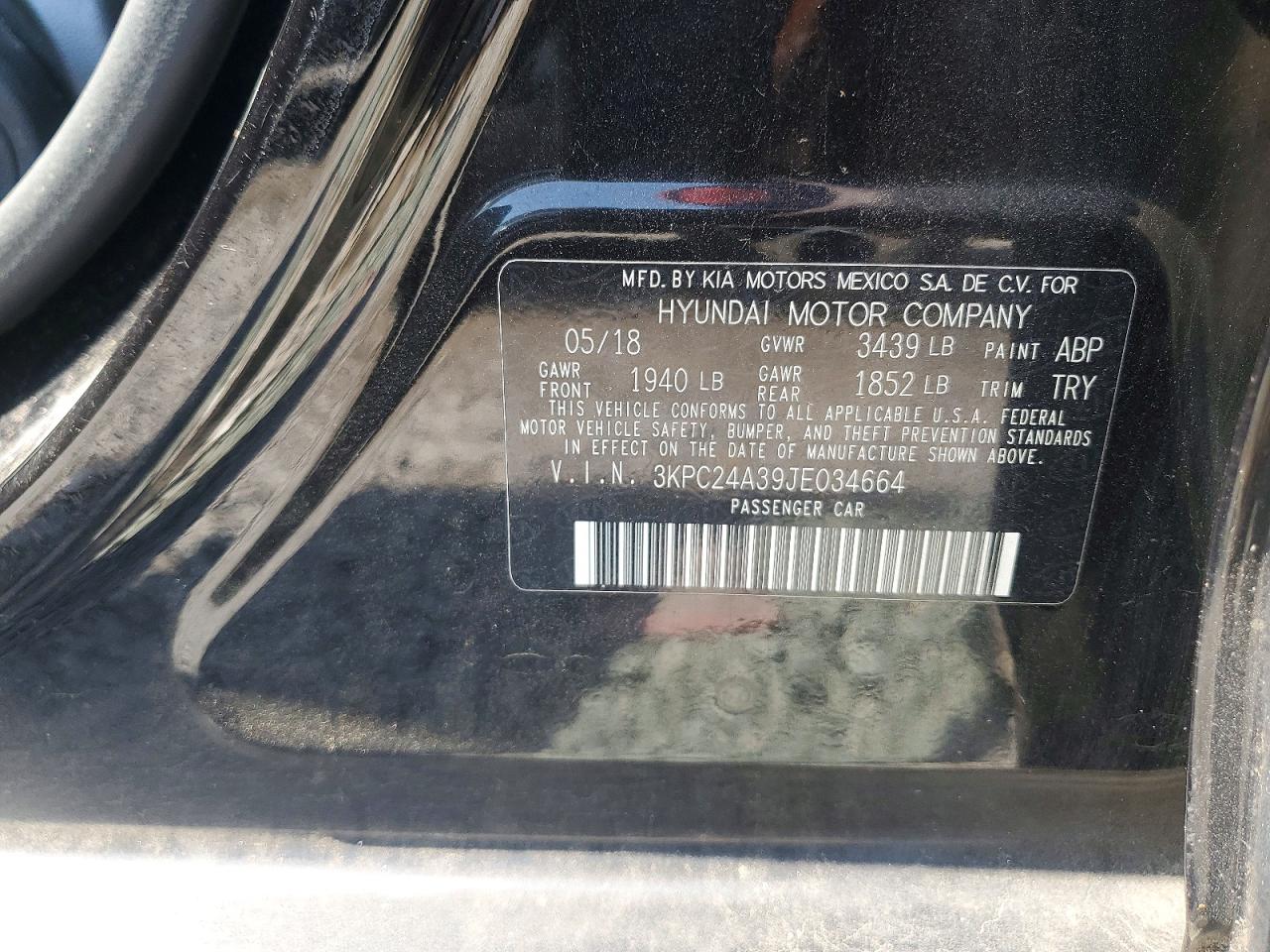 2018 Hyundai Accent Se Black vin: 3KPC24A39JE034664