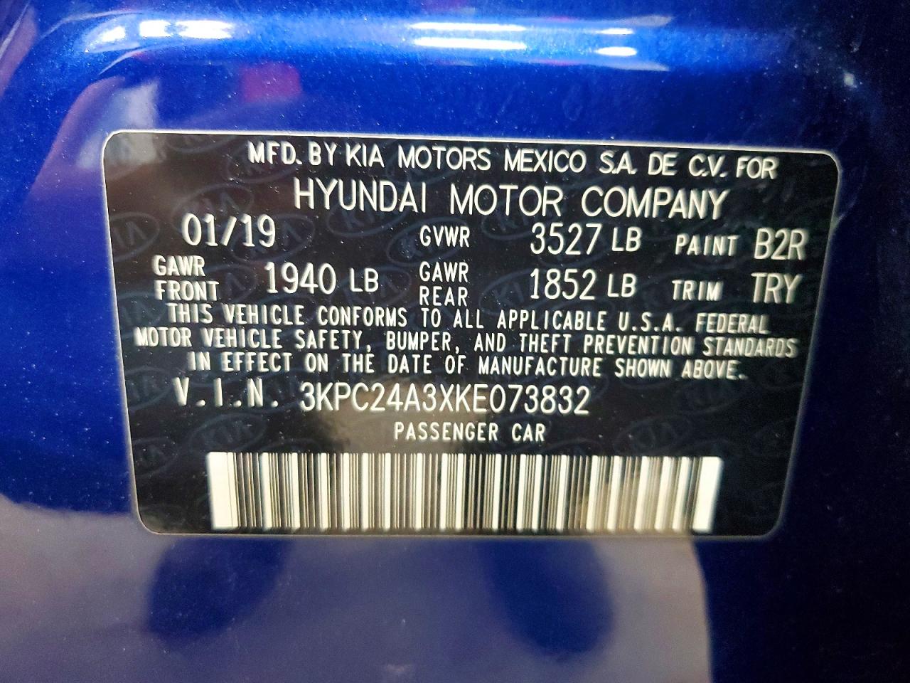 2019 Hyundai Accent Sel Blue vin: 3KPC24A3XKE073832