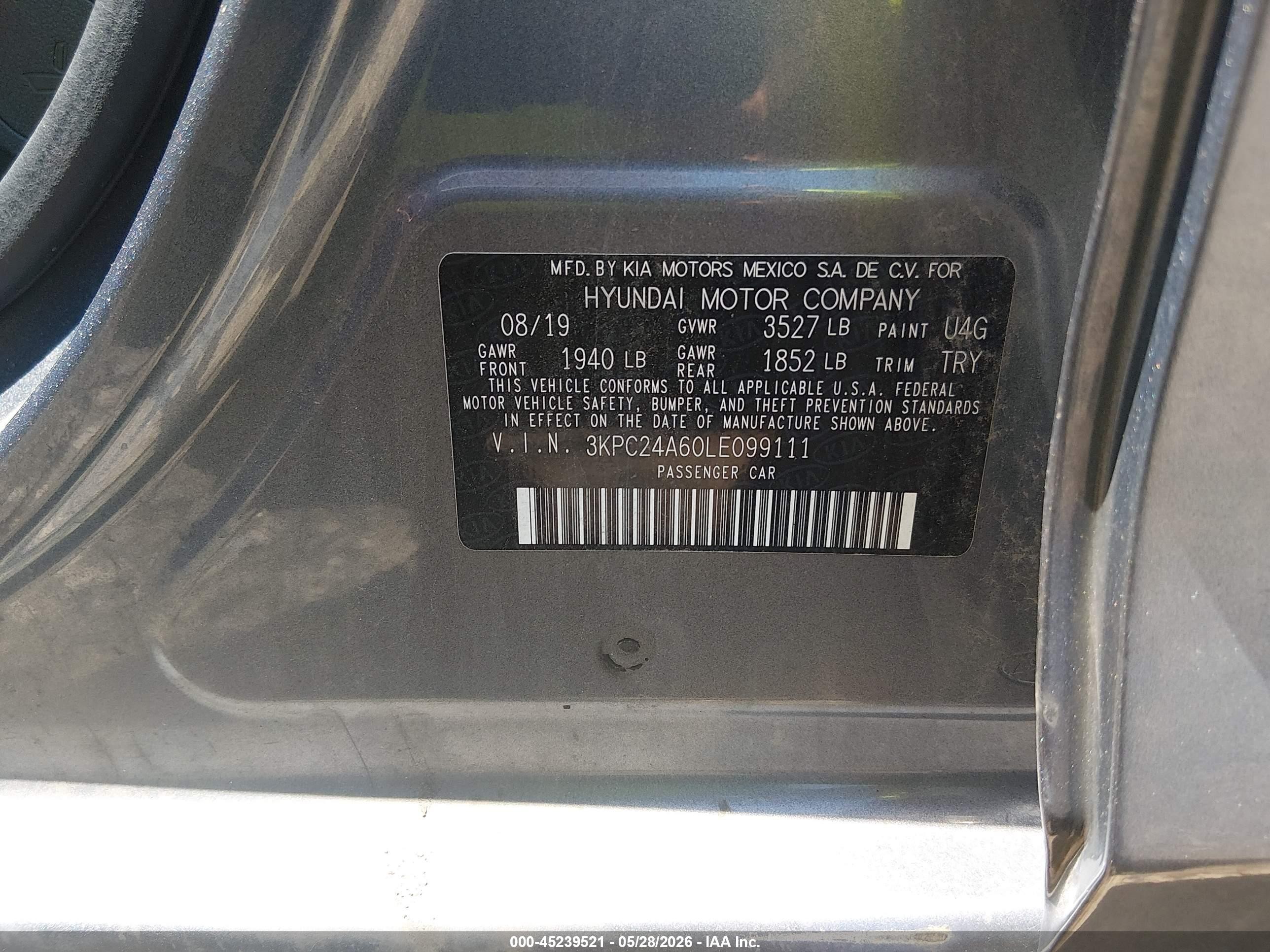 2020 Hyundai Accent Se Gray vin: 3KPC24A60LE099111