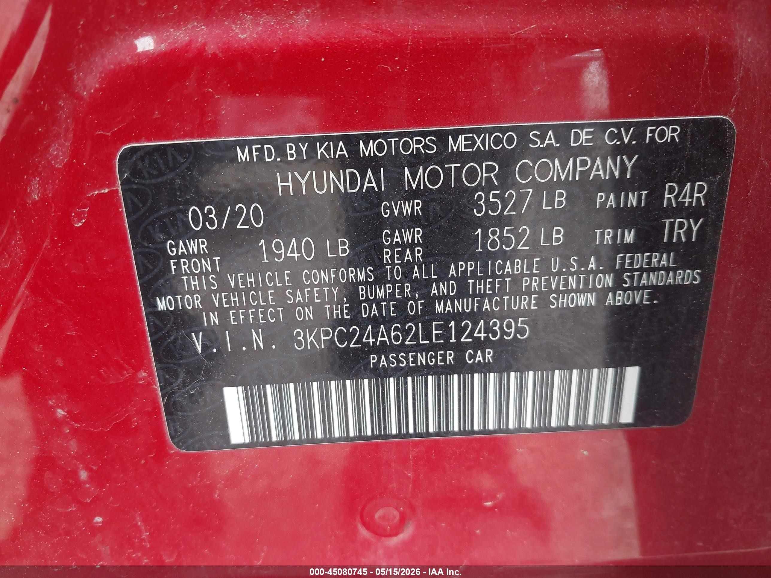 2020 Hyundai Accent Se Red vin: 3KPC24A62LE124395