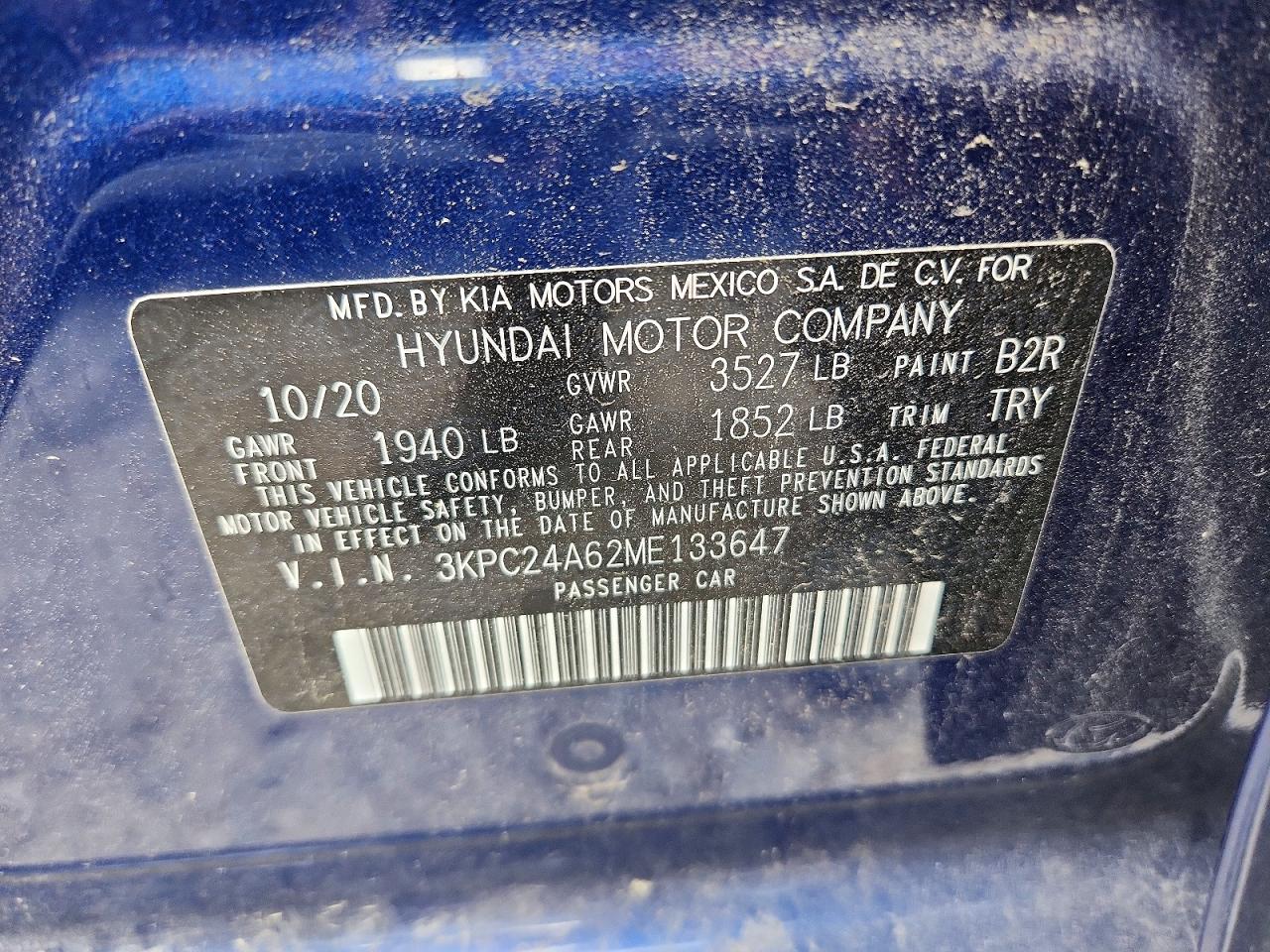 2021 Hyundai Accent Se Синий vin: 3KPC24A62ME133647