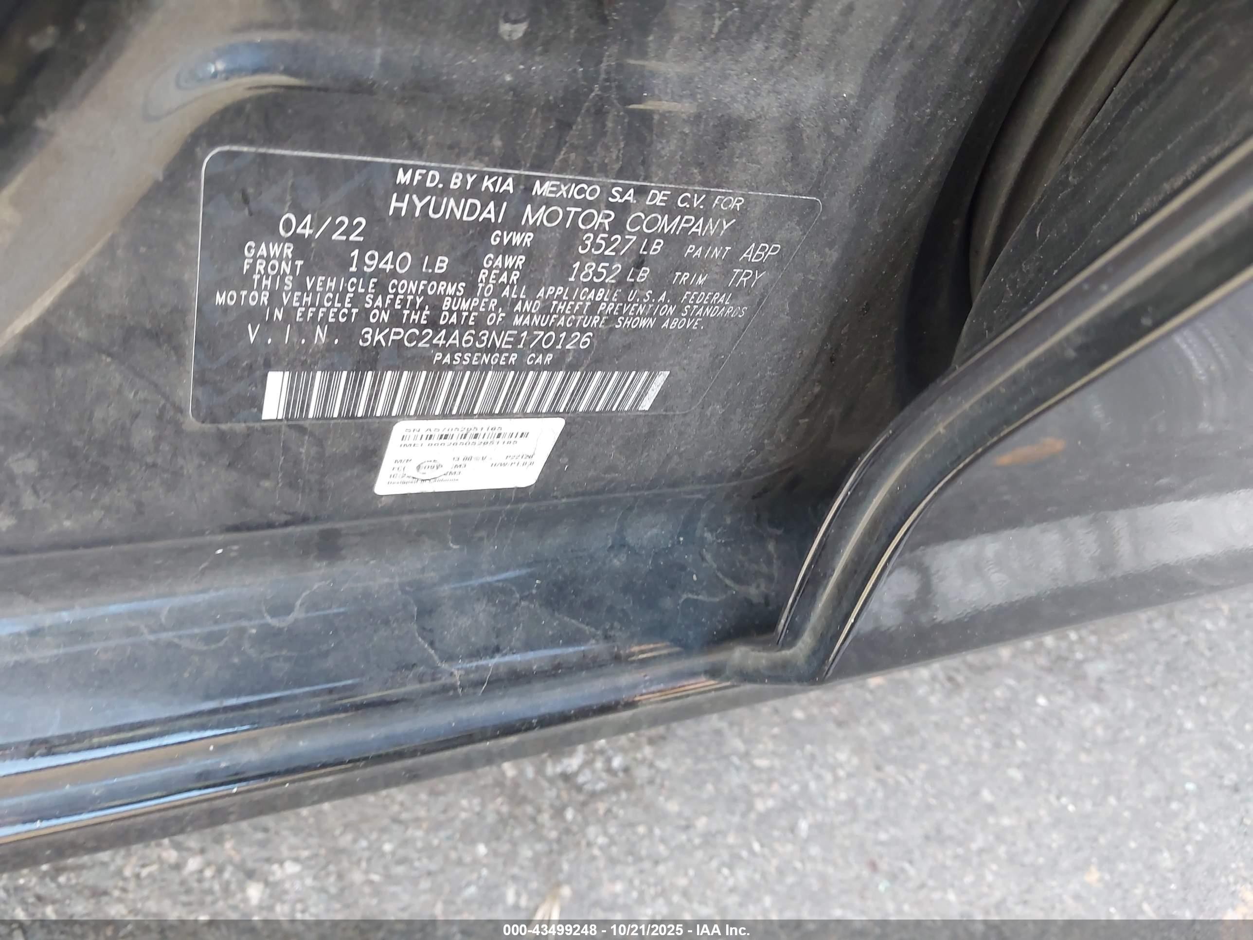 2022 Hyundai Accent Sel Black vin: 3KPC24A63NE170126