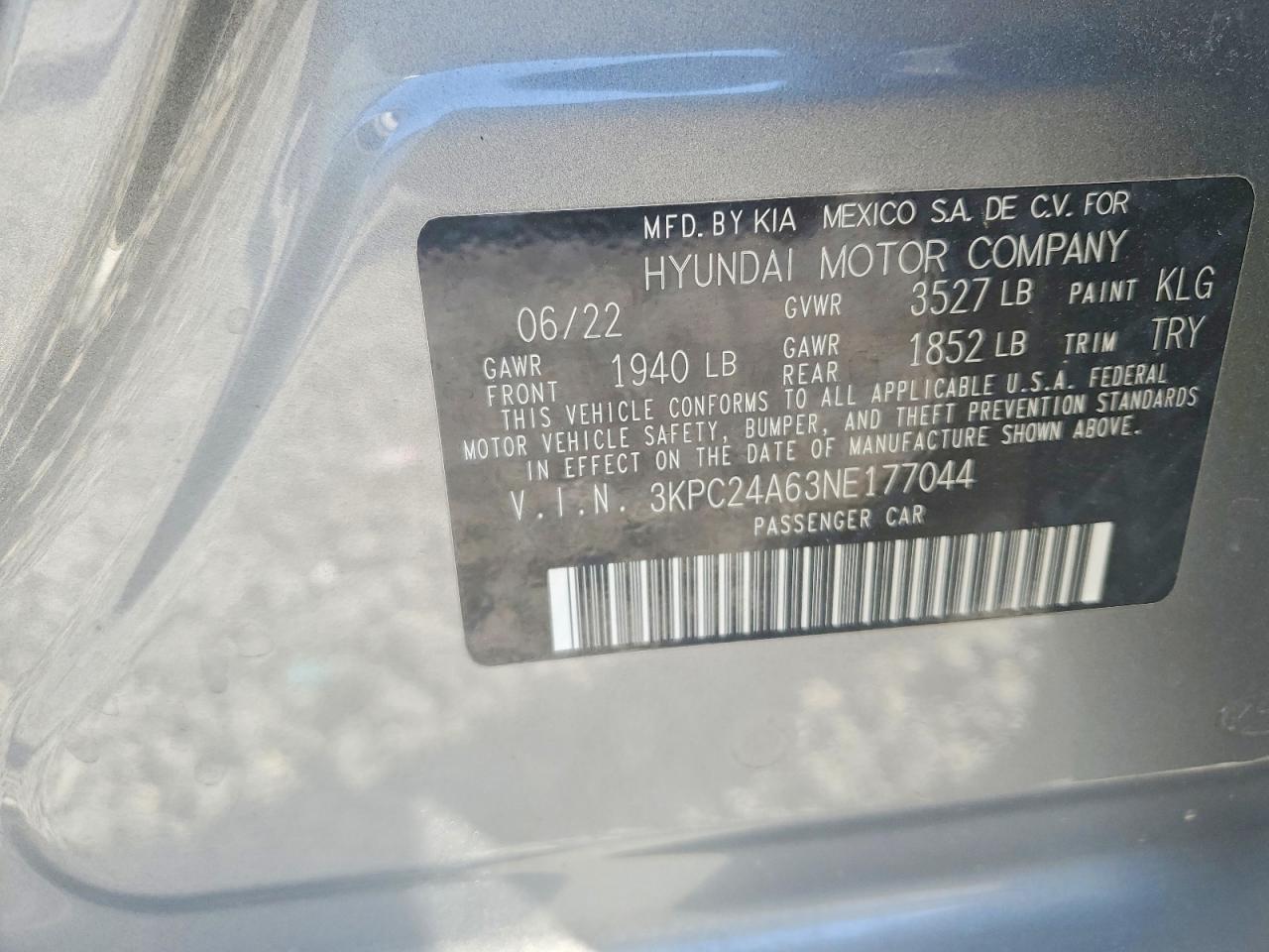 2022 Hyundai Accent Se Серый vin: 3KPC24A63NE177044