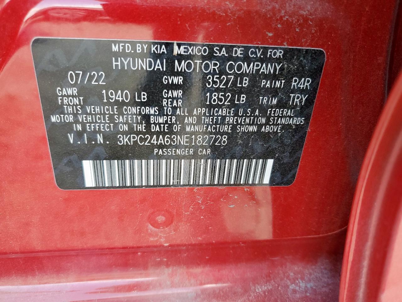 2022 Hyundai Accent Se Red vin: 3KPC24A63NE182728