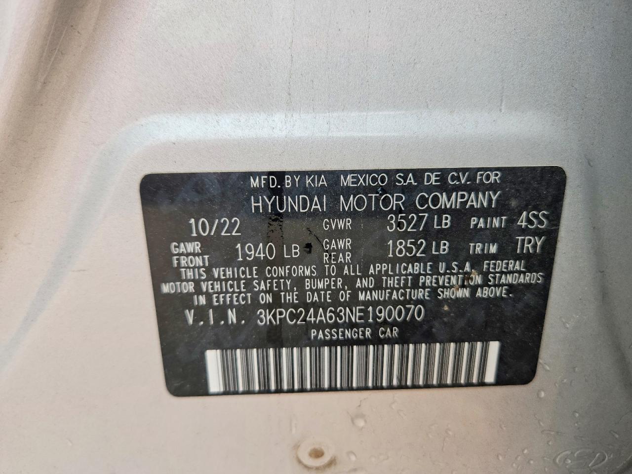 2022 Hyundai Accent Sel Silver vin: 3KPC24A63NE190070