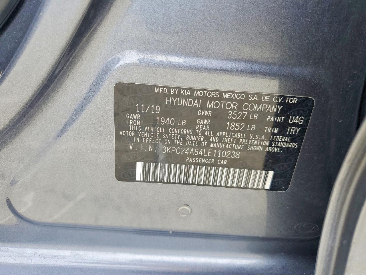 2020 Hyundai Accent Se Charcoal vin: 3KPC24A64LE110238