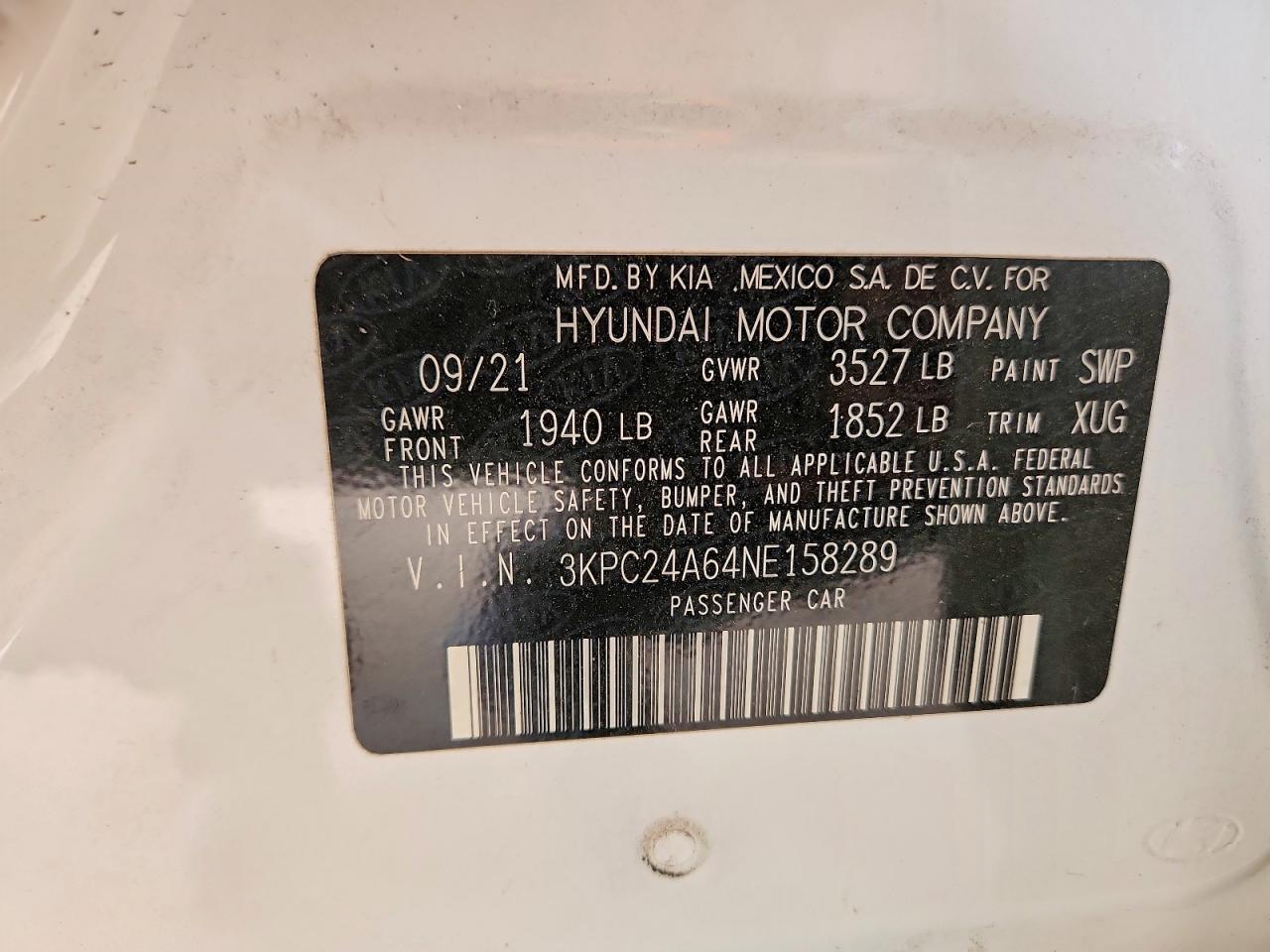2022 Hyundai Accent Se Белый vin: 3KPC24A64NE158289