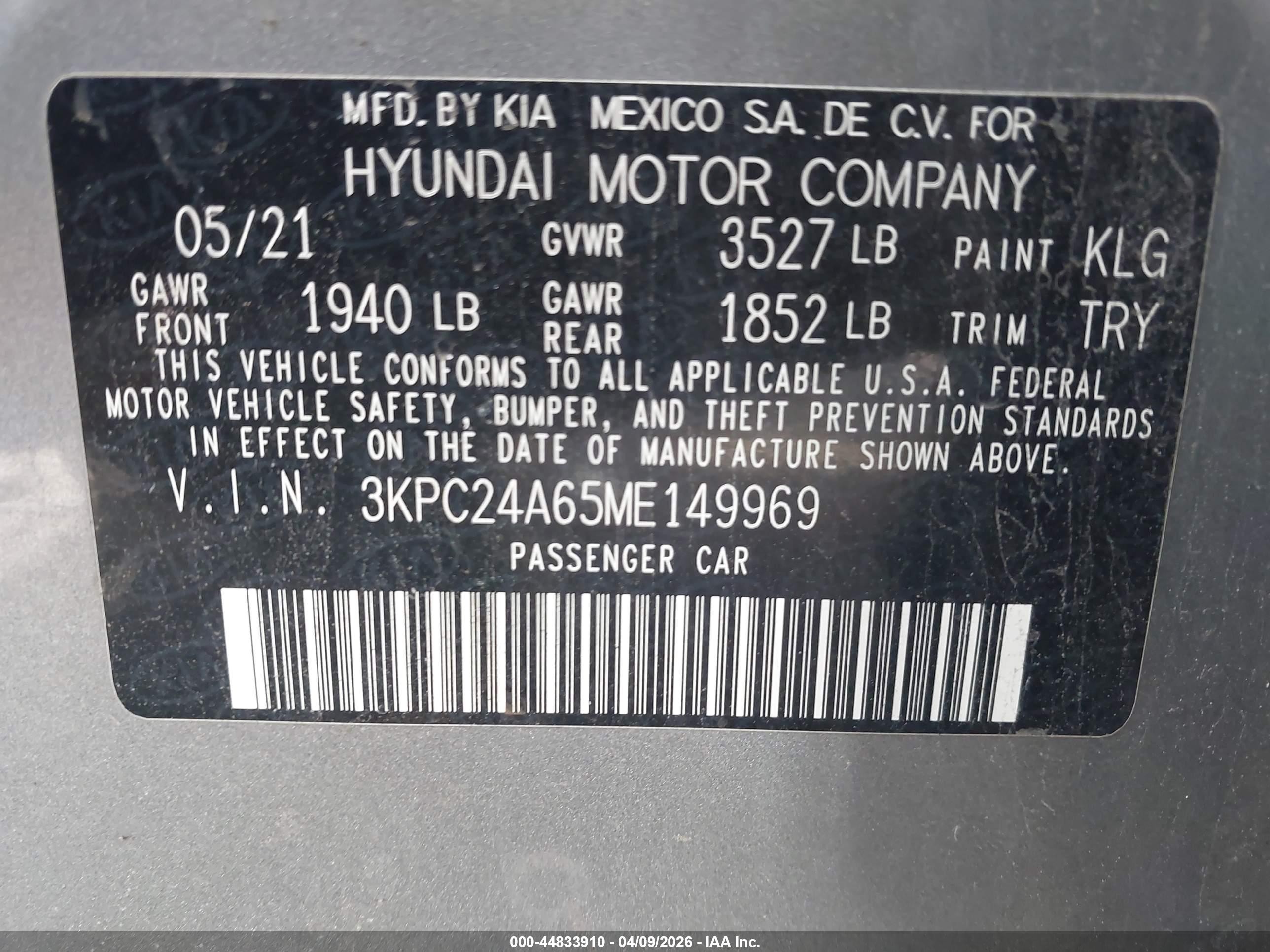 2021 Hyundai Accent Se Silver vin: 3KPC24A65ME149969