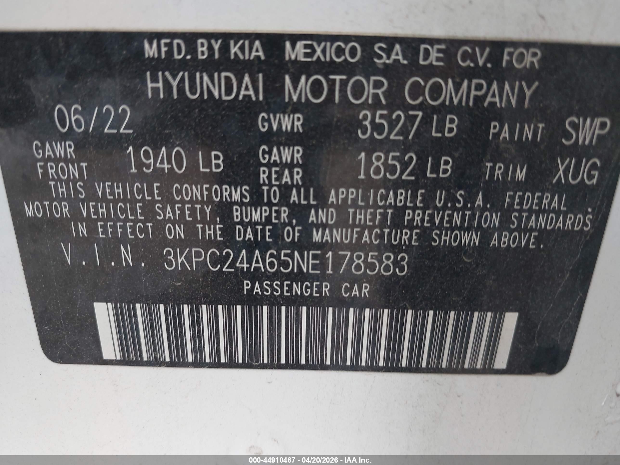 2022 Hyundai Accent Se White vin: 3KPC24A65NE178583