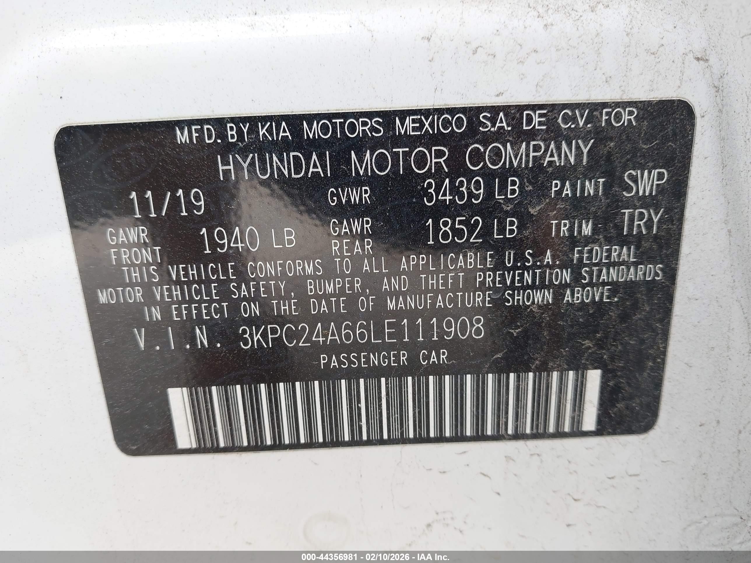 2020 Hyundai Accent Se White vin: 3KPC24A66LE111908