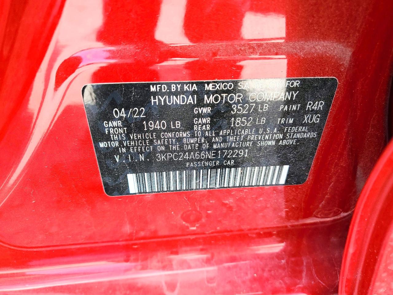 2022 Hyundai Accent Sel Red vin: 3KPC24A66NE172291