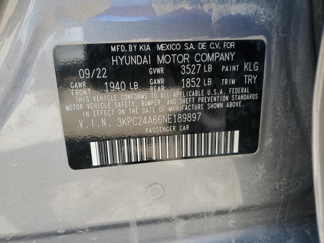 2022 Hyundai Accent Se Gray vin: 3KPC24A66NE189897
