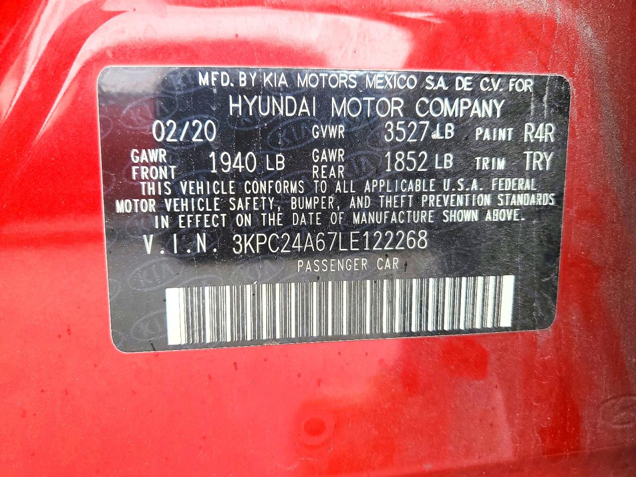 2020 Hyundai Accent Se Red vin: 3KPC24A67LE122268