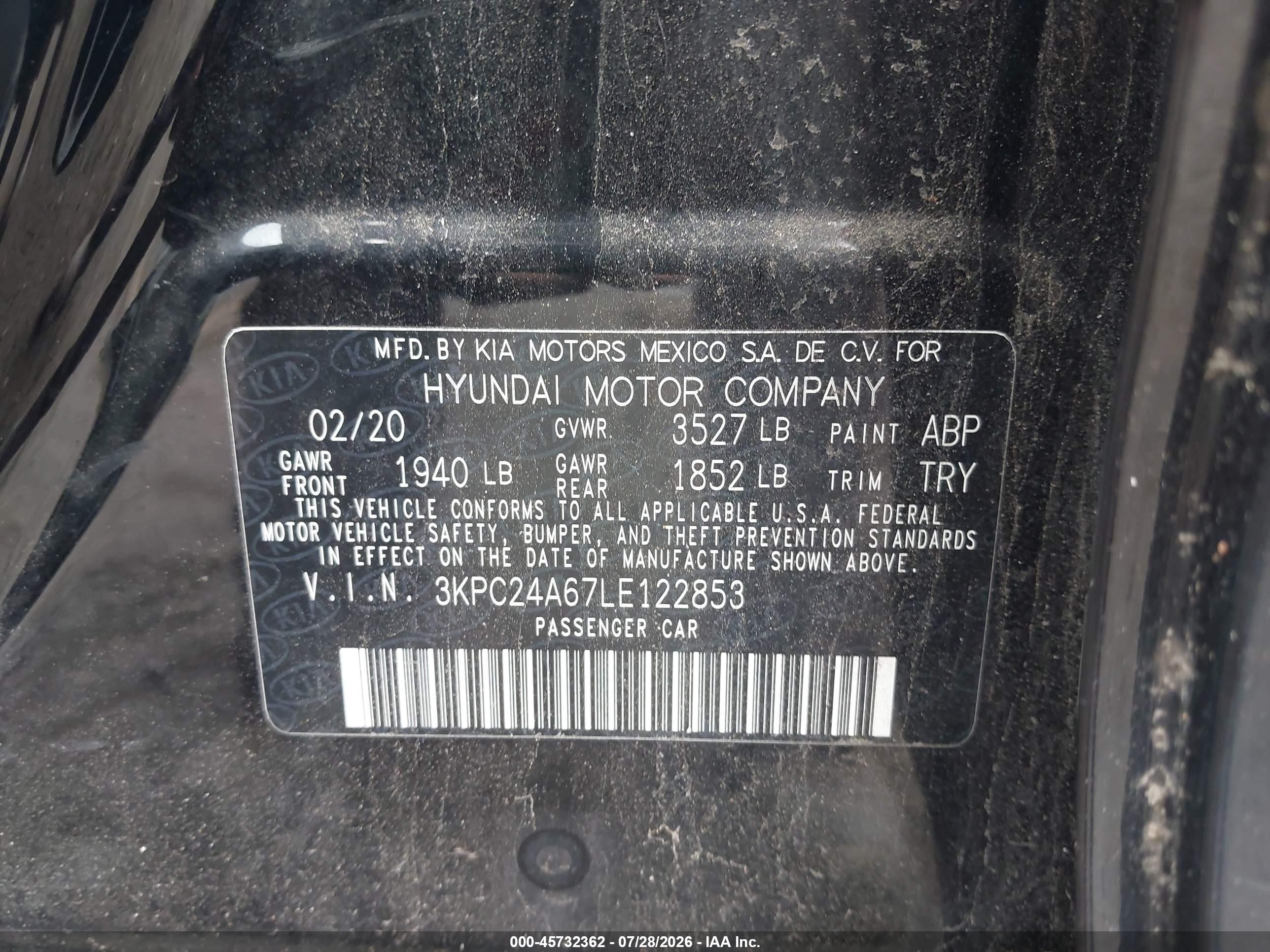 2020 Hyundai Accent Sel Black vin: 3KPC24A67LE122853