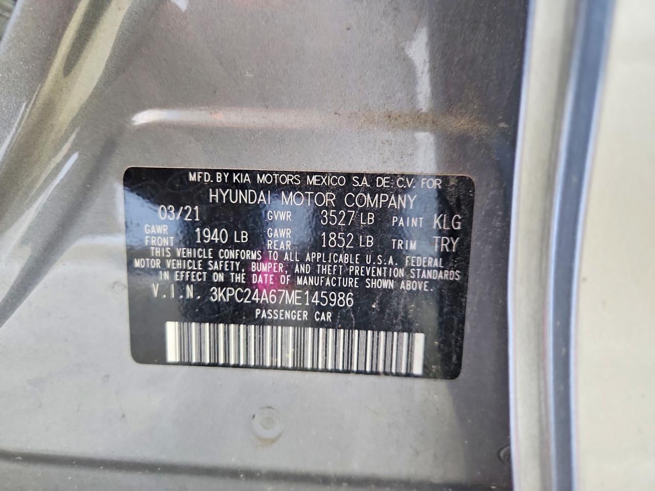 2021 Hyundai Accent Se Silver vin: 3KPC24A67ME145986