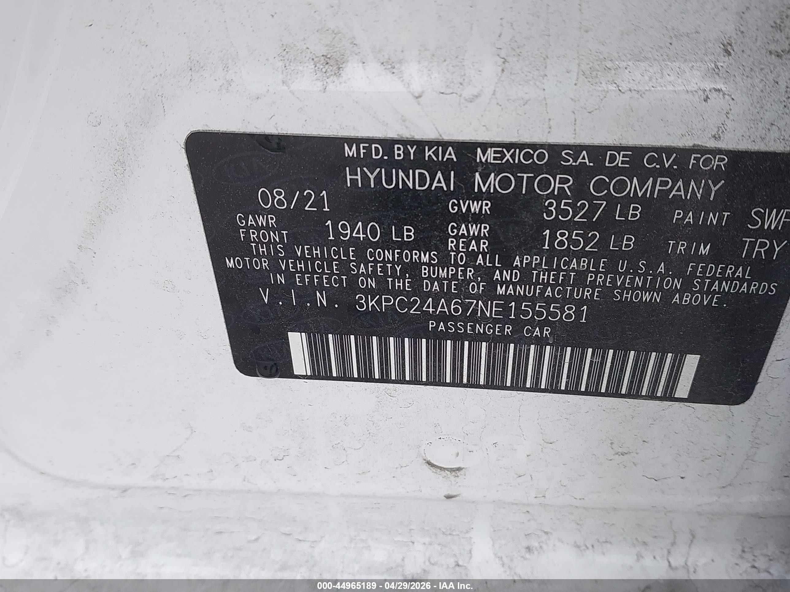 2022 Hyundai Accent Se White vin: 3KPC24A67NE155581