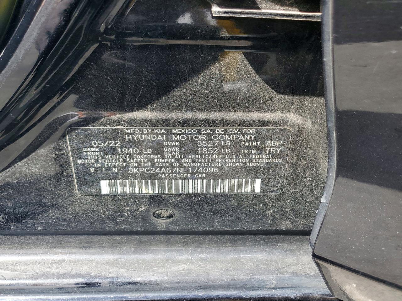 2022 Hyundai Accent Se Черный vin: 3KPC24A67NE174096
